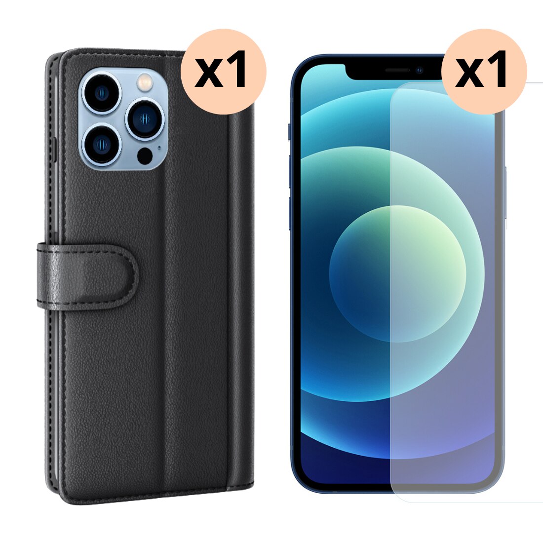 Kit para iPhone 14 Pro : Funda cartera y protector de pantalla