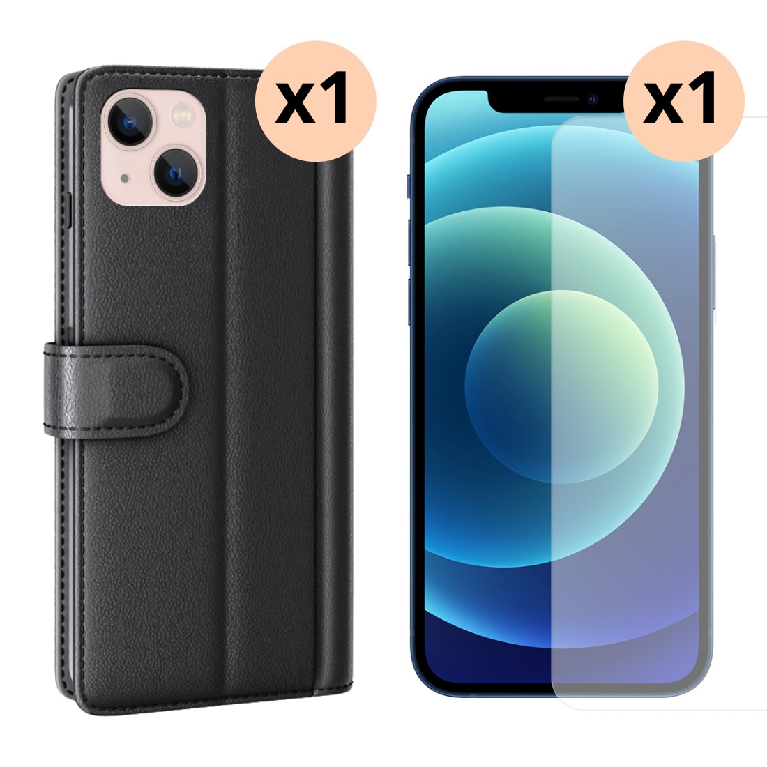 Kit para iPhone 14 : Funda cartera y protector de pantalla