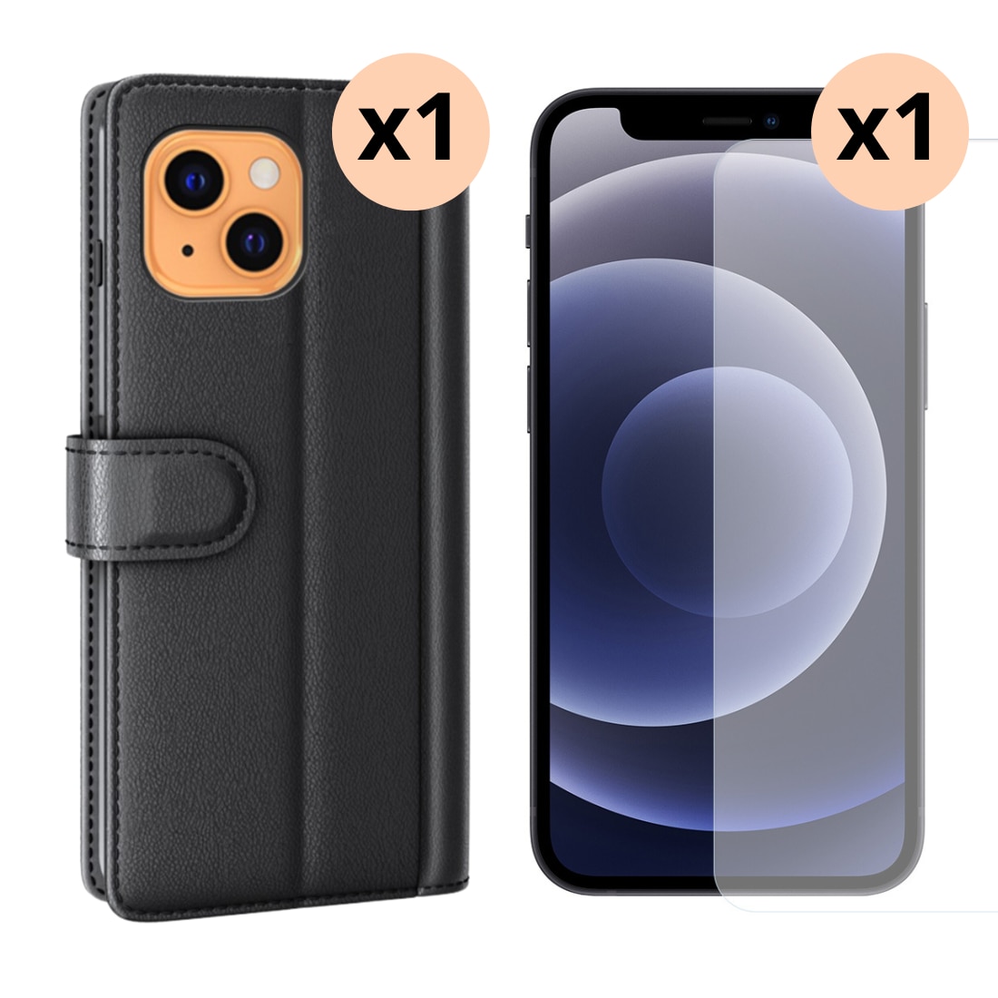 Kit para iPhone 13 : Funda cartera y protector de pantalla