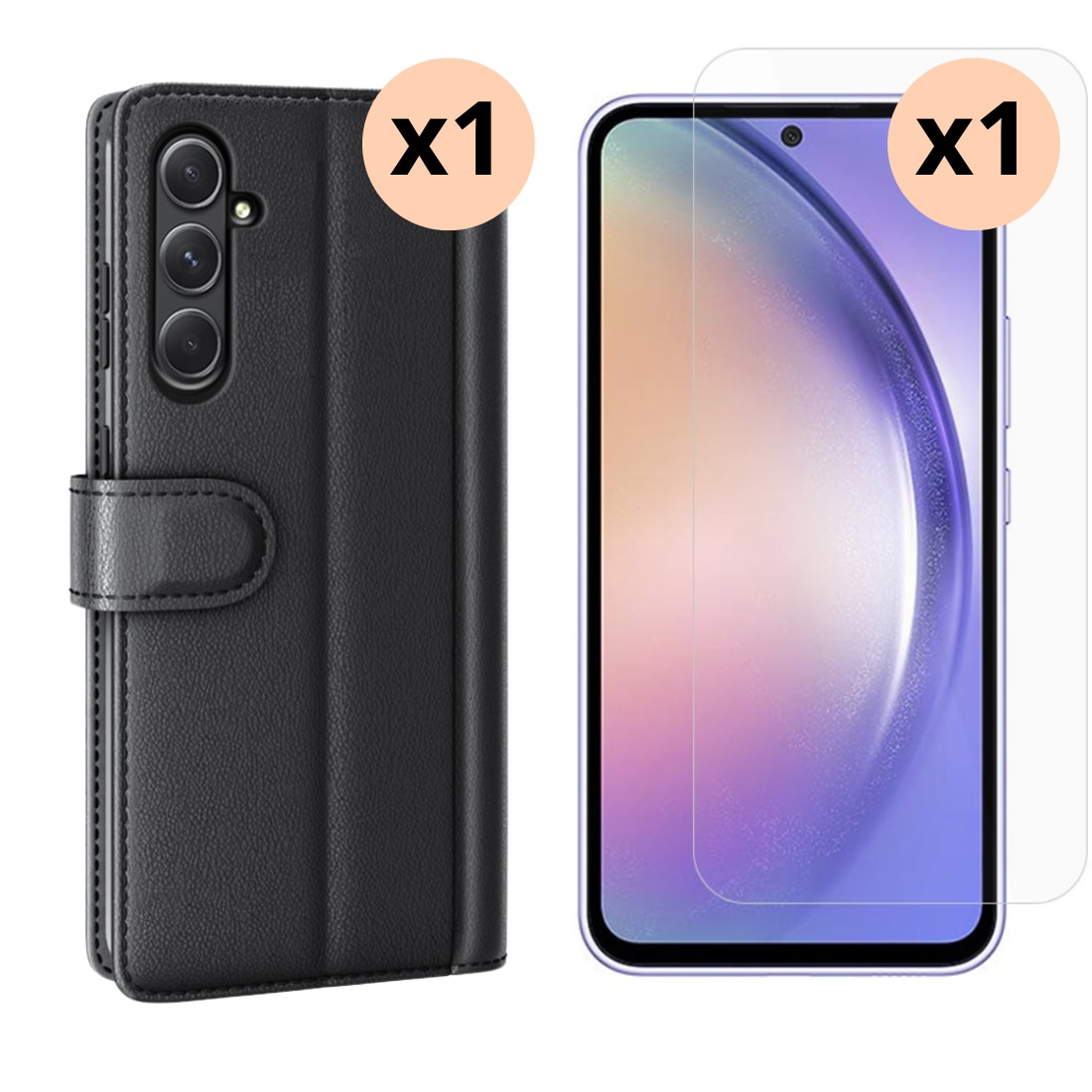 Kit para Samsung Galaxy A55 : Funda cartera y protector de pantalla