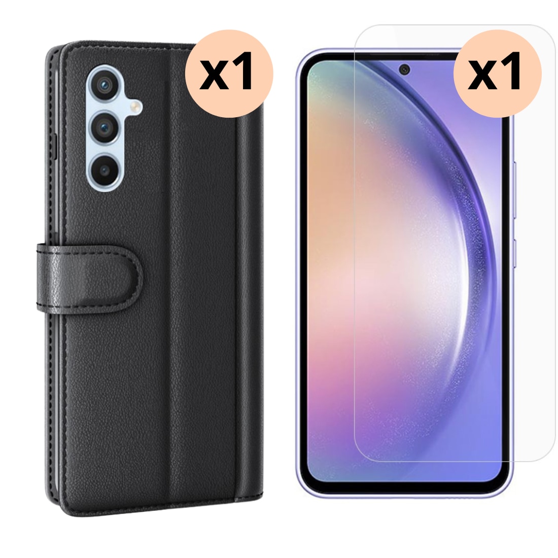 Kit para Samsung Galaxy A54 : Funda cartera y protector de pantalla