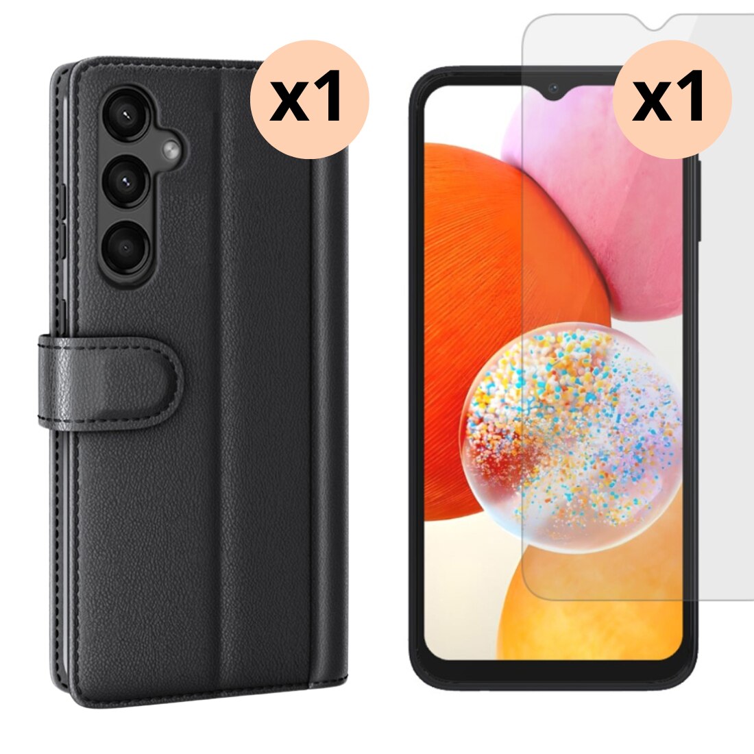 Kit para Samsung Galaxy A15 : Funda cartera y protector de pantalla