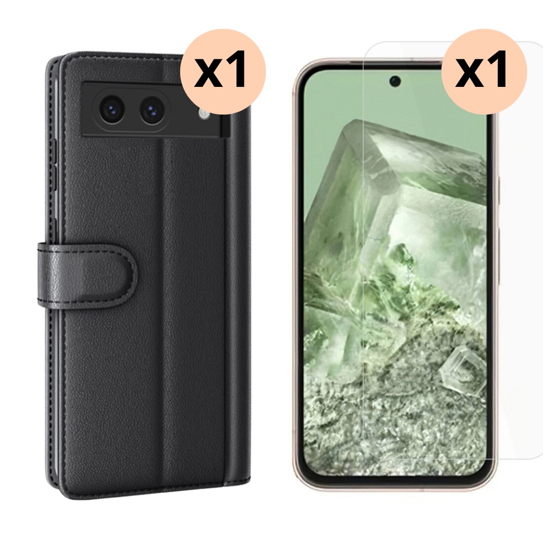Kit para Google Pixel 8a : Funda cartera y protector de pantalla