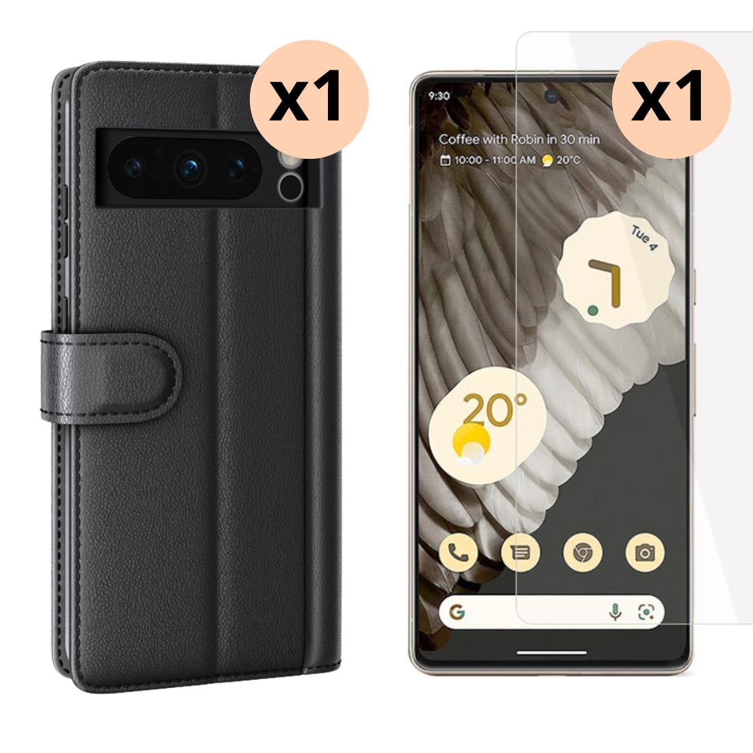Kit para Google Pixel 8 Pro : Funda cartera y protector de pantalla