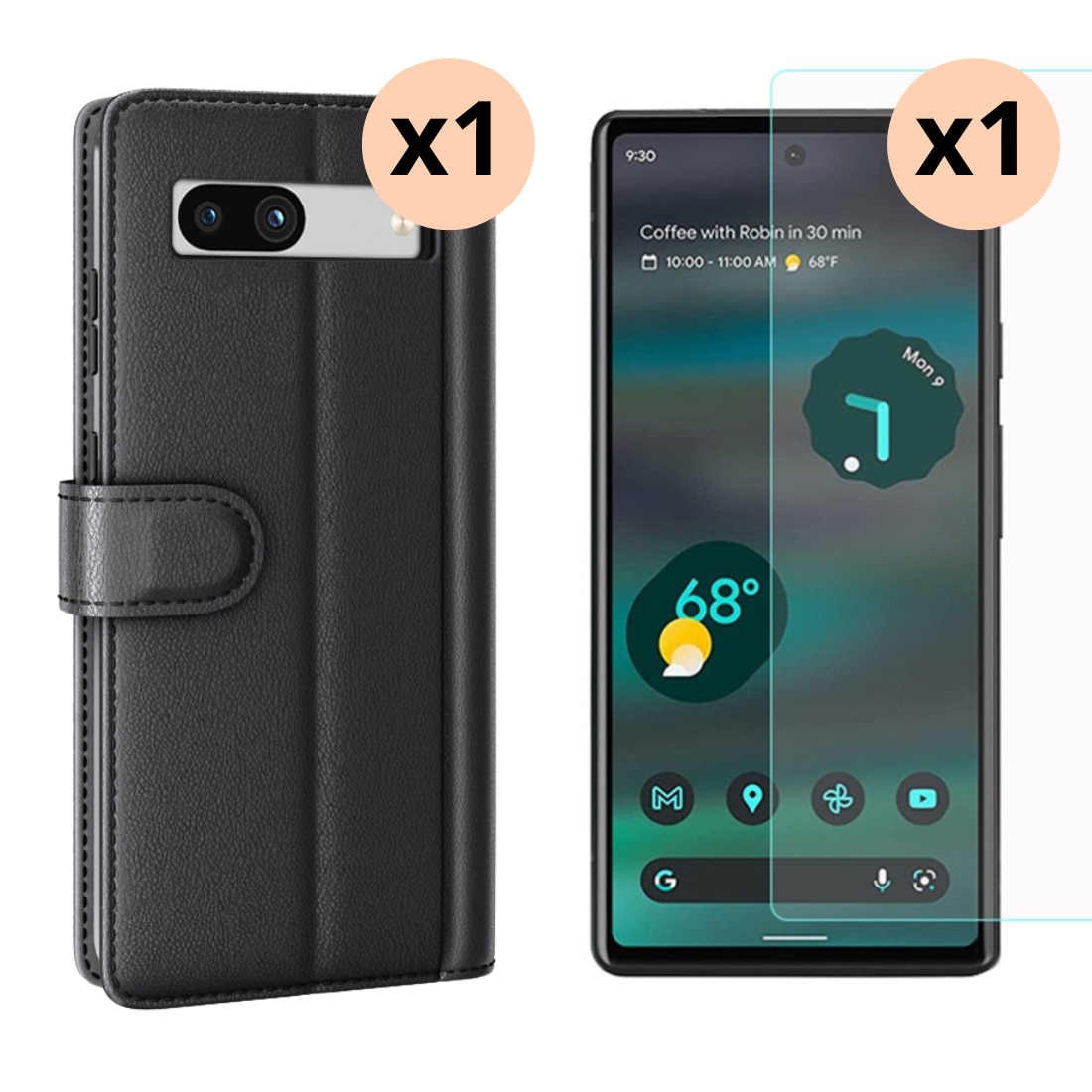 Kit para Google Pixel 7a : Funda cartera y protector de pantalla