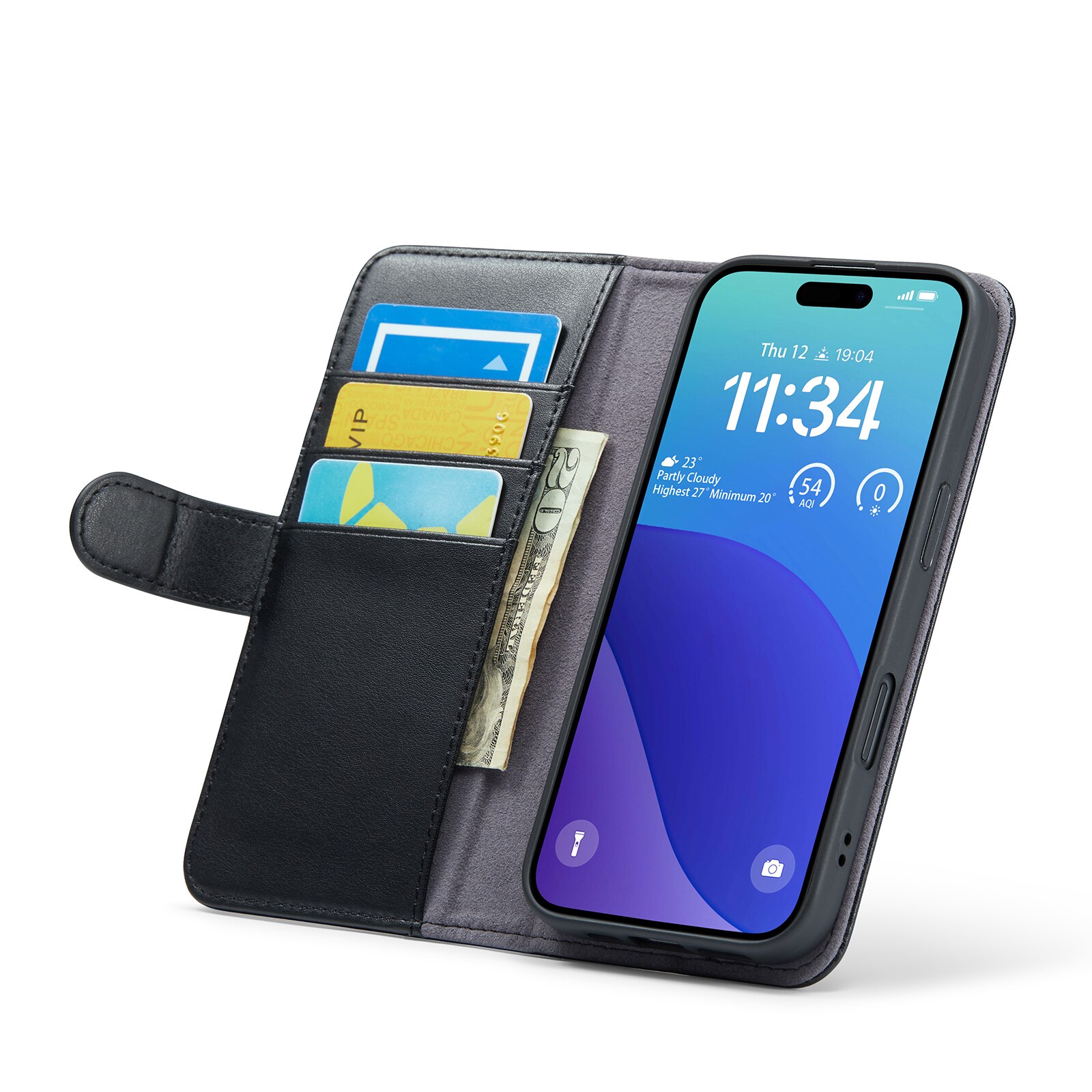 Funda de cuero genuino iPhone 16 Pro, Negro