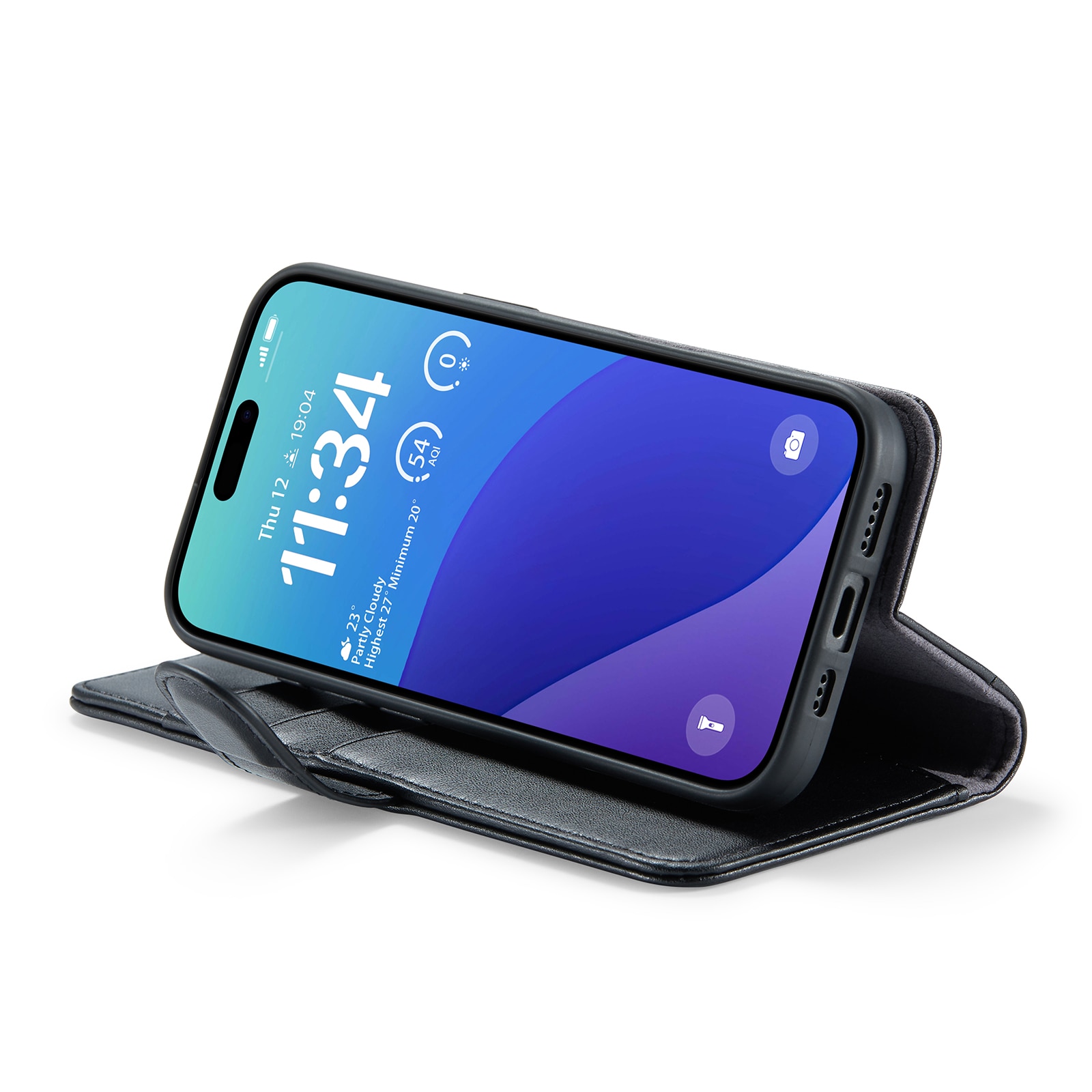 Funda de cuero genuino iPhone 16 Pro, Negro