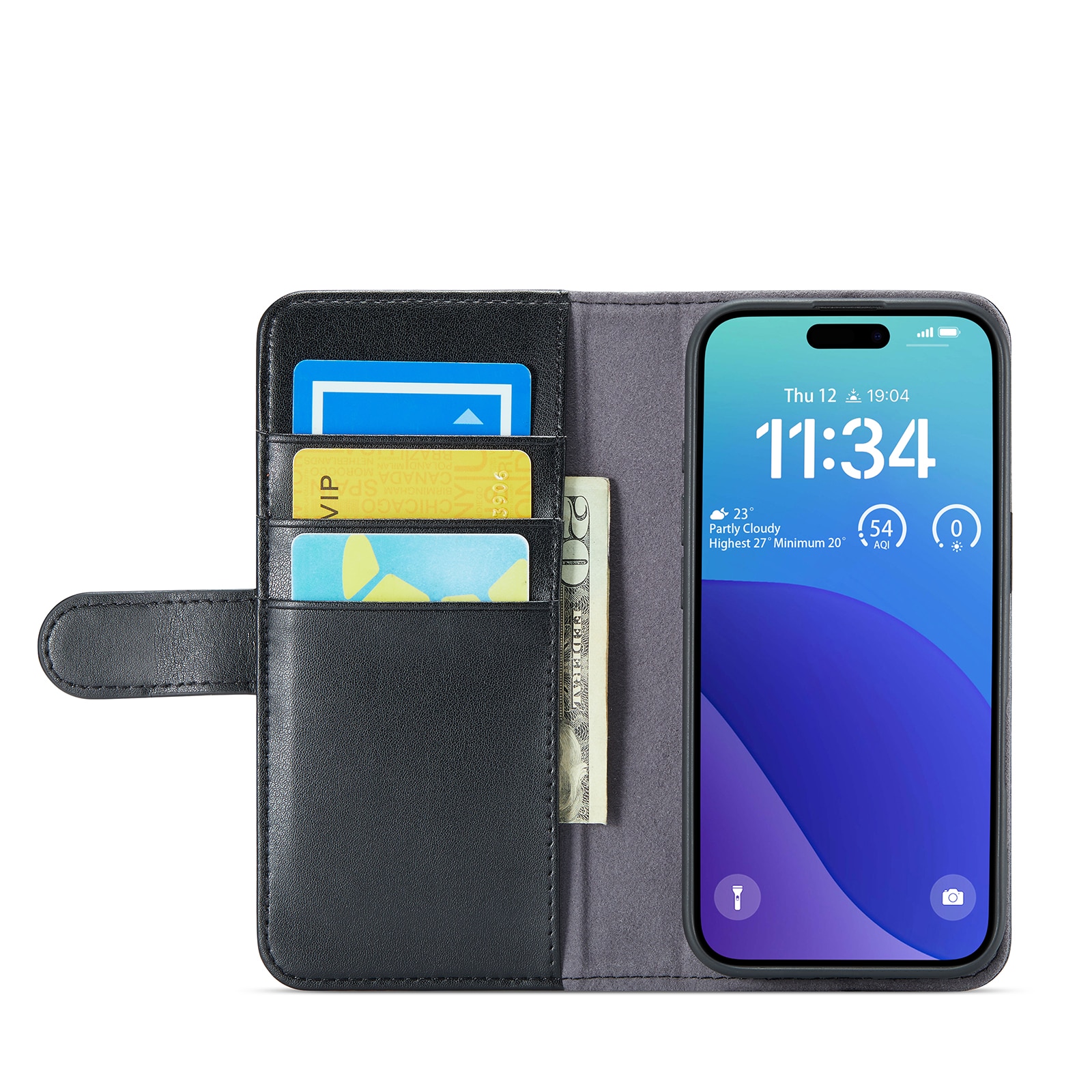 Funda de cuero genuino iPhone 16 Pro, Negro