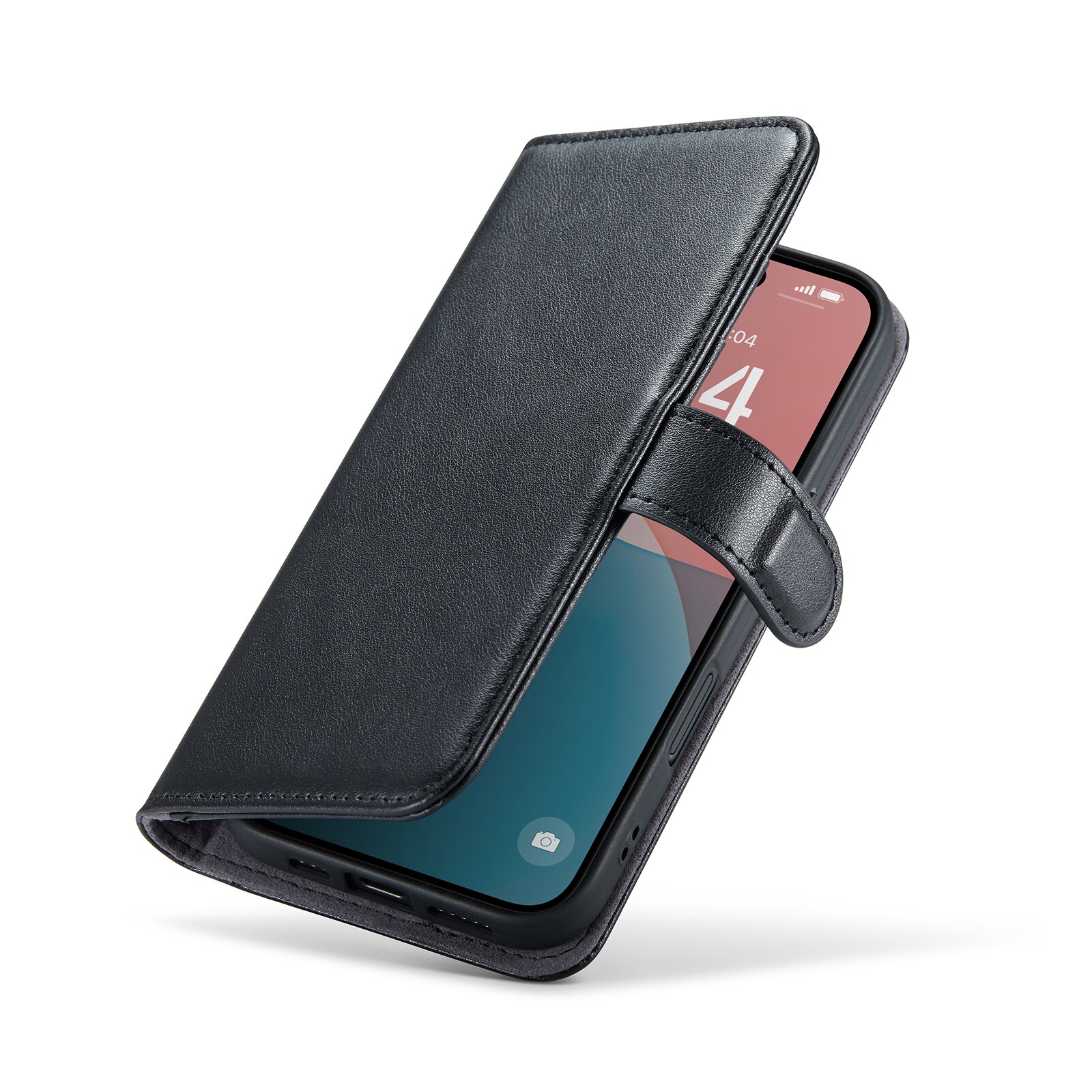 Funda de cuero genuino iPhone 16 Plus, Negro