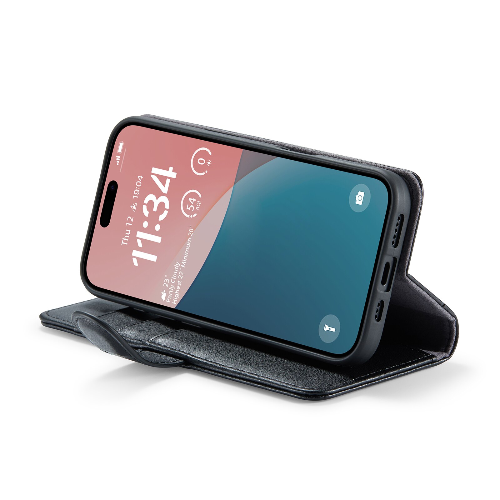 Funda de cuero genuino iPhone 16 Plus, Negro