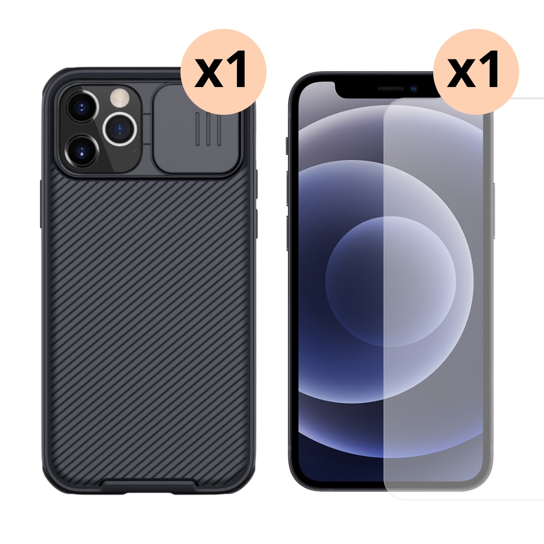 Kit para iPhone 12/12 Pro : Funda CamShield y protector de pantalla