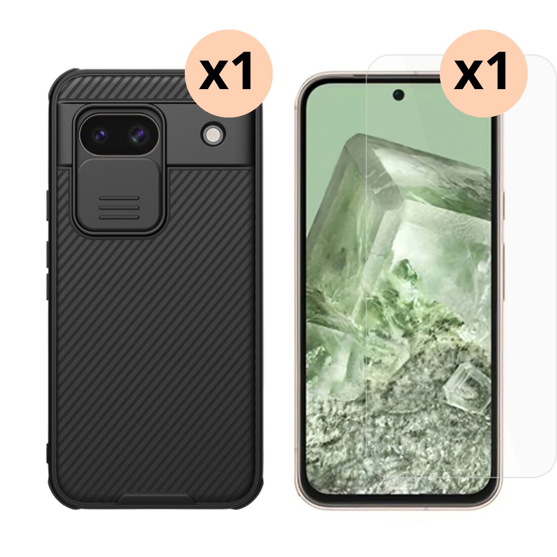 Kit para Google Pixel 8a : Funda CamShield y protector de pantalla
