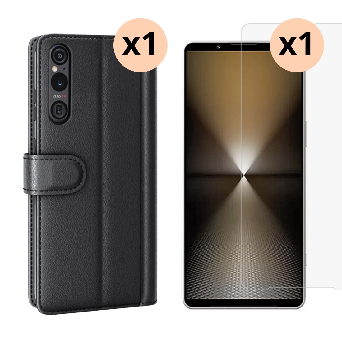 Kit para Sony Xperia 1 VI : Funda cartera y protector de pantalla