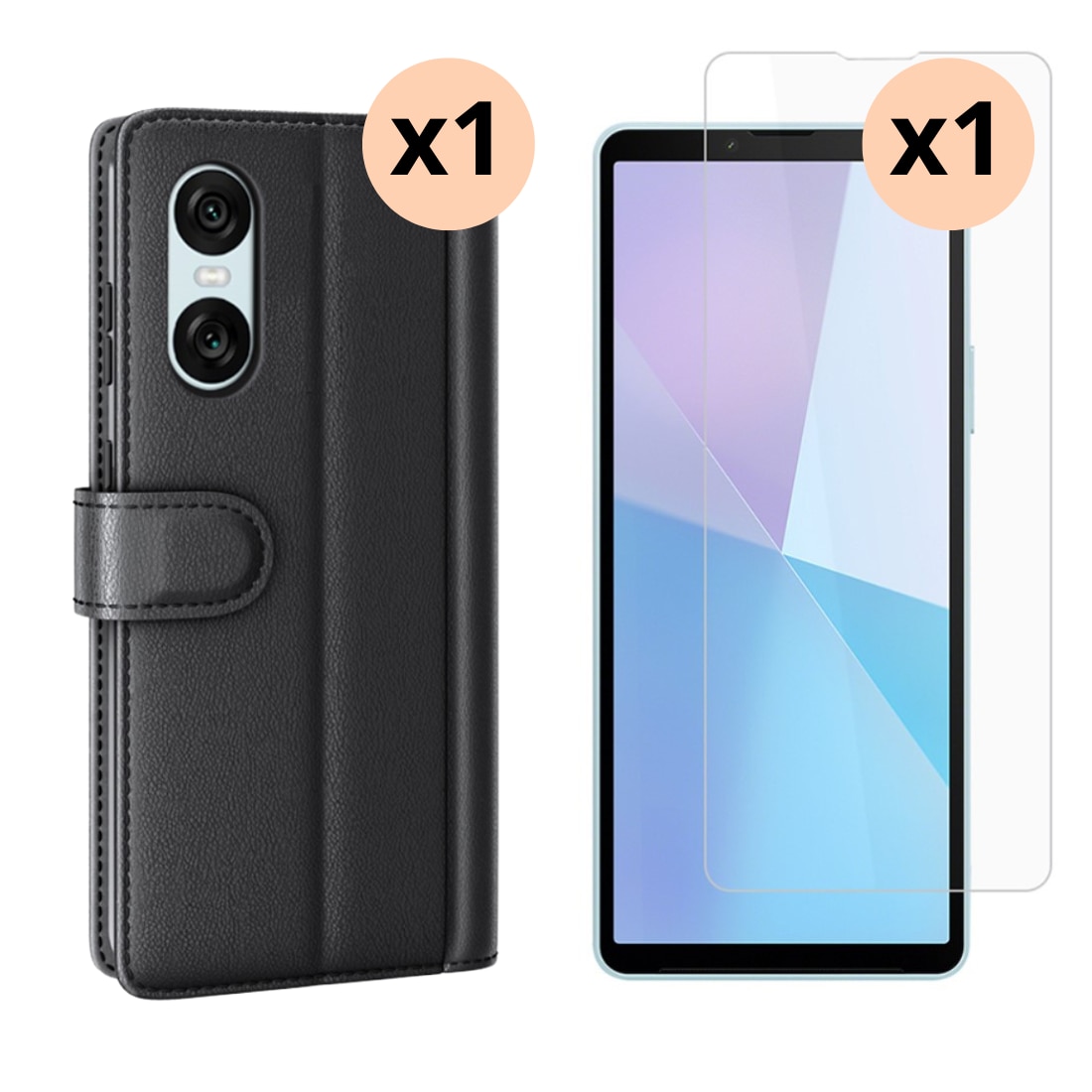 Kit para Sony Xperia 10 VI : Funda cartera y protector de pantalla