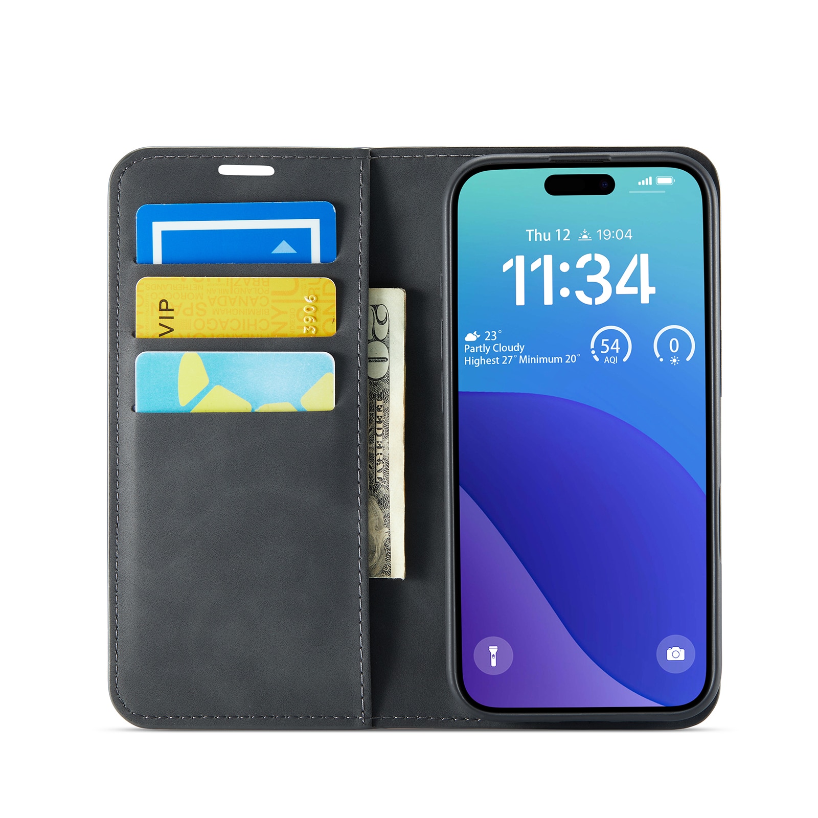 Funda delgada cartera iPhone 16 Pro Negro