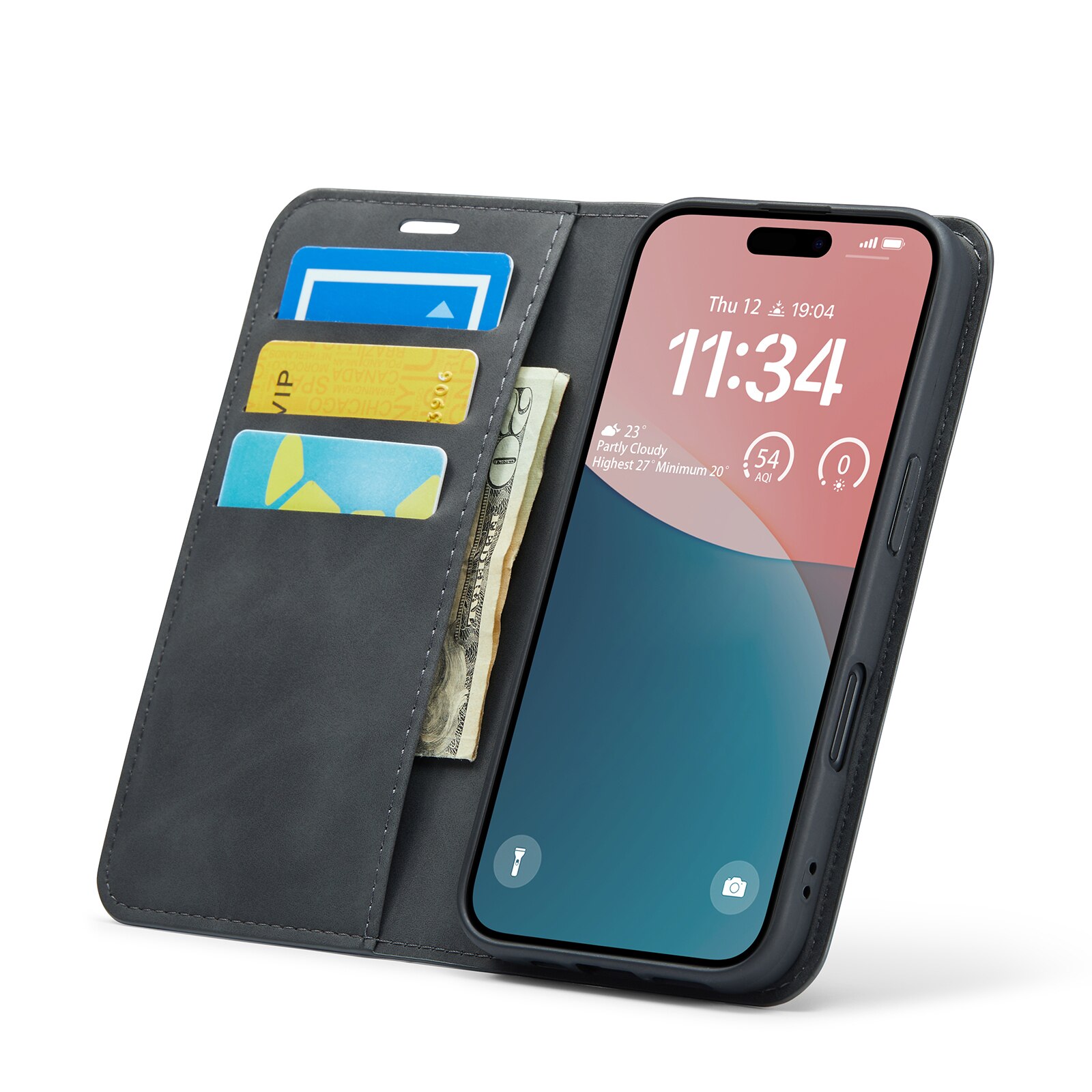 Funda delgada cartera iPhone 16 Plus Negro