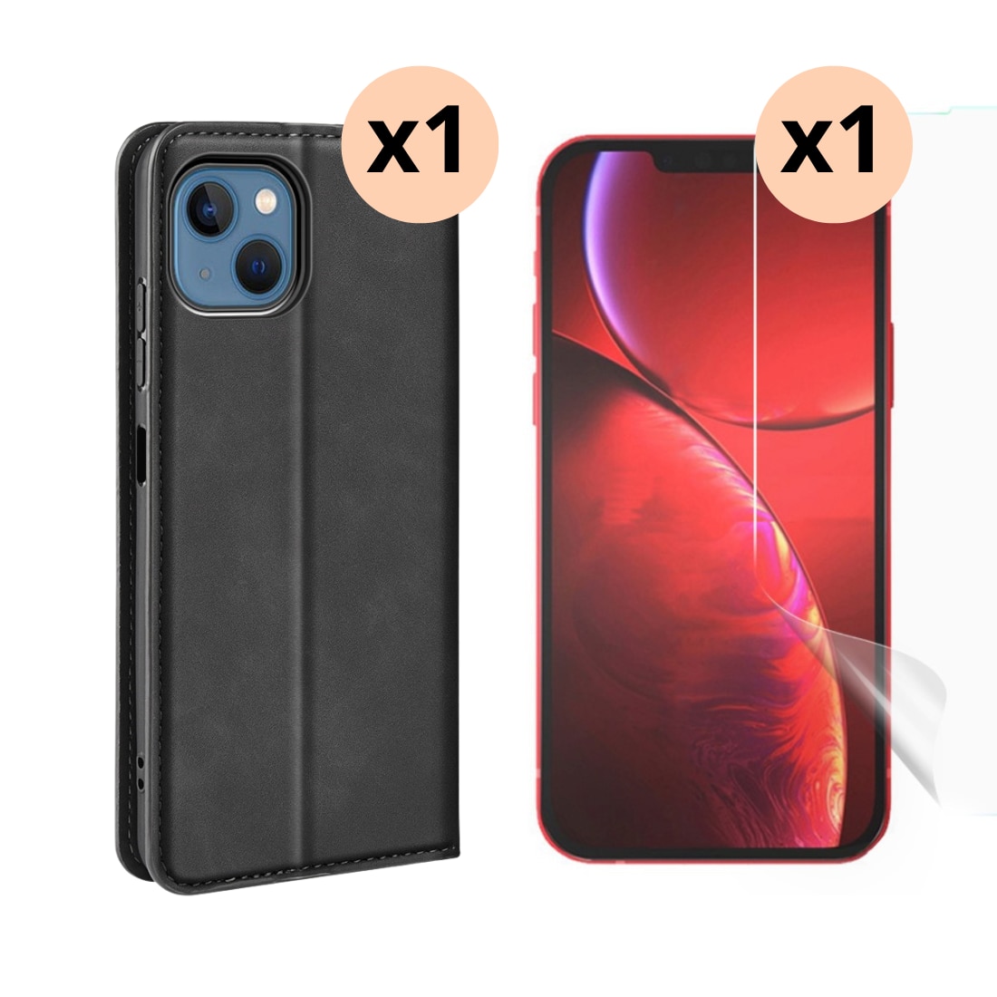 Kit para iPhone 14 : Funda cartera Delgada y protector de pantalla