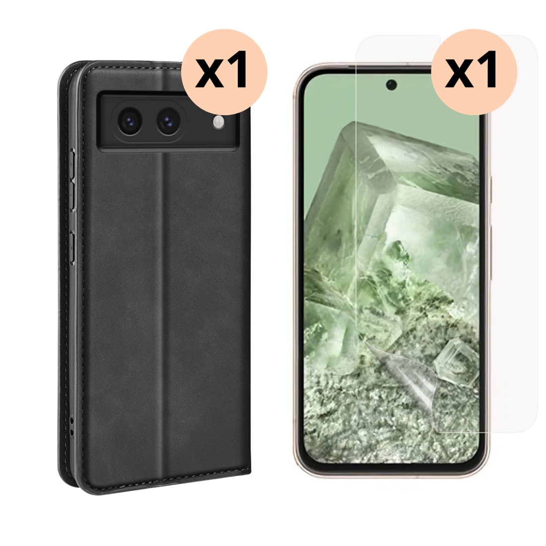 Kit para Google Pixel 8a : Funda cartera Delgada y protector de pantalla