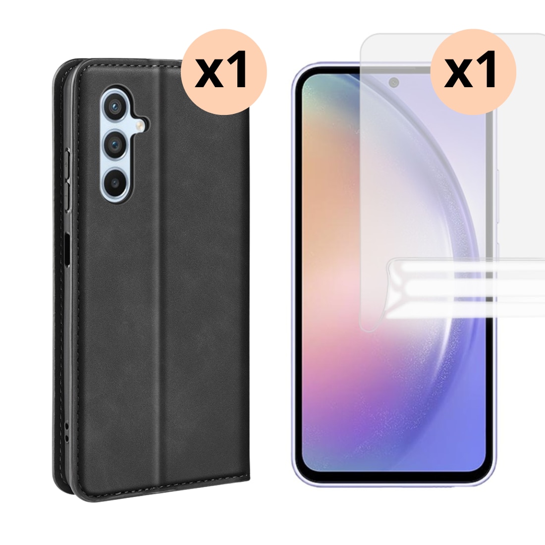 Kit para Samsung Galaxy A54 : Funda cartera Delgada y protector de pantalla