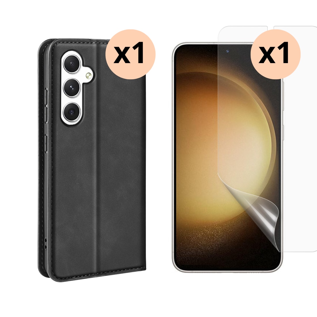 Kit para Samsung Galaxy S24 : Funda cartera Delgada y protector de pantalla