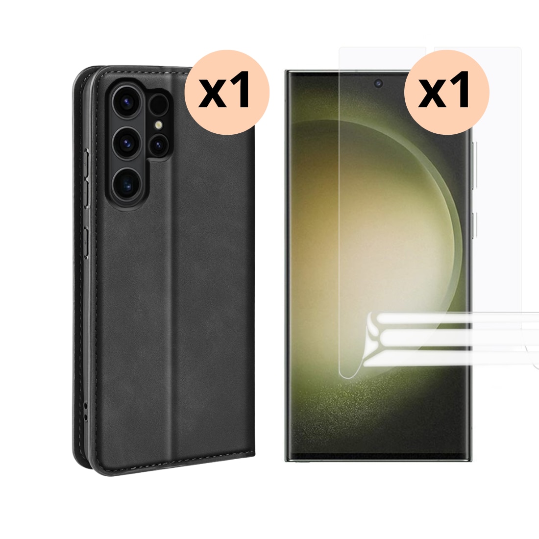 Kit para Samsung Galaxy S24 Ultra : Funda cartera Delgada y protector de pantalla