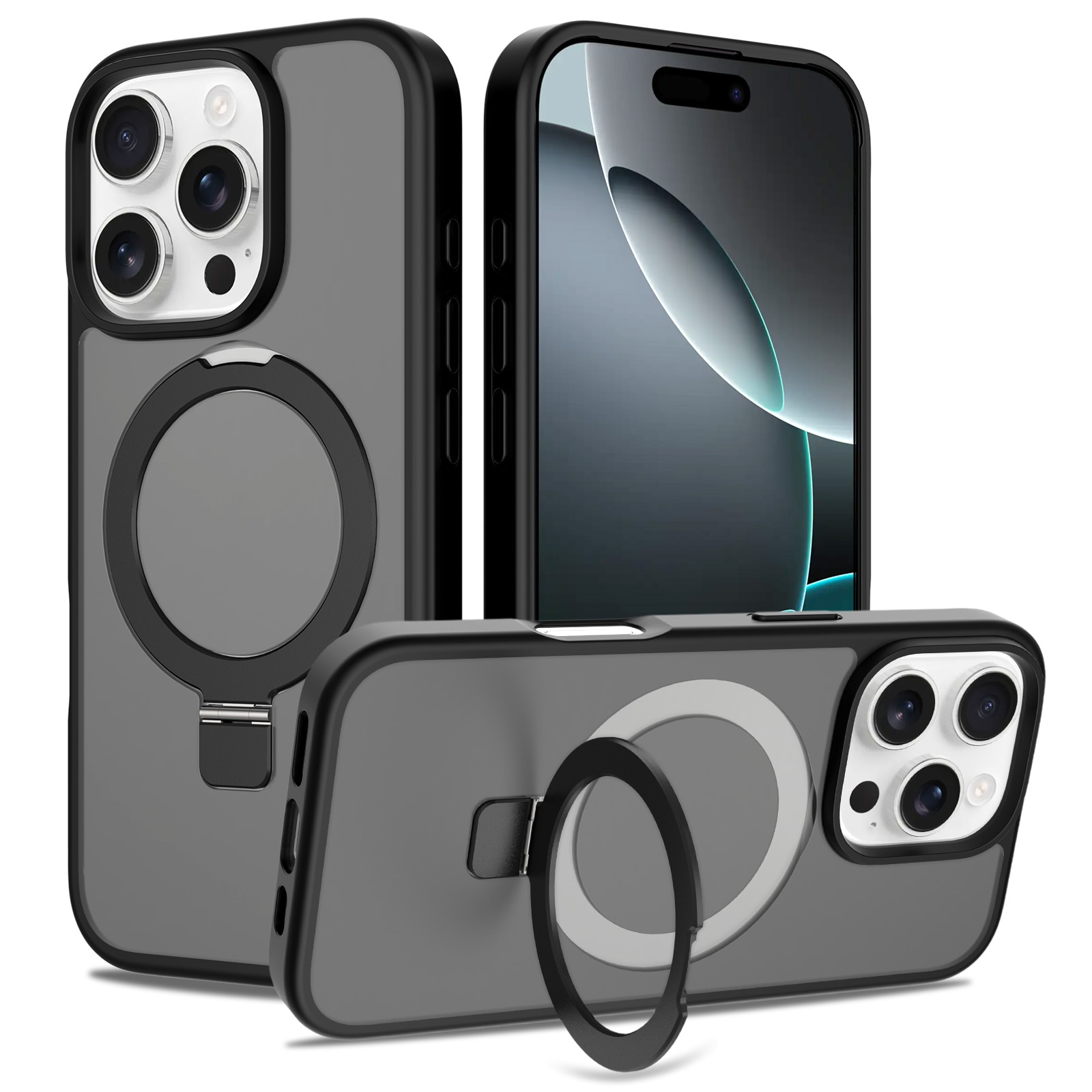 Funda híbrida Magnetic Ring iPhone 16 Pro Negro