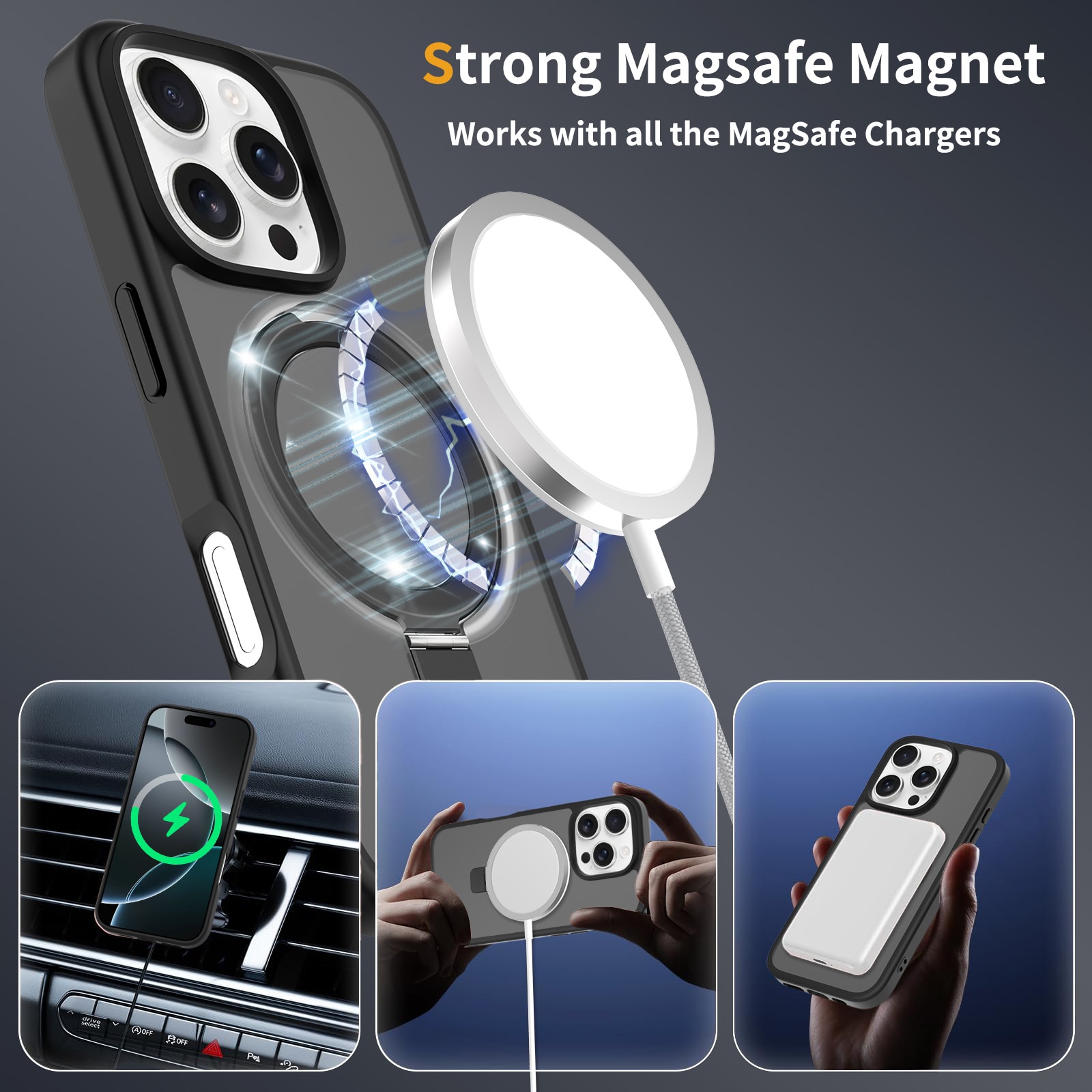 Funda híbrida Magnetic Ring iPhone 16 Pro Negro