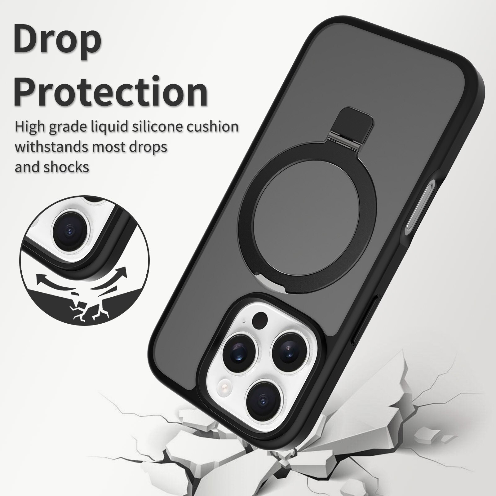 Funda híbrida Magnetic Ring iPhone 16 Pro Negro
