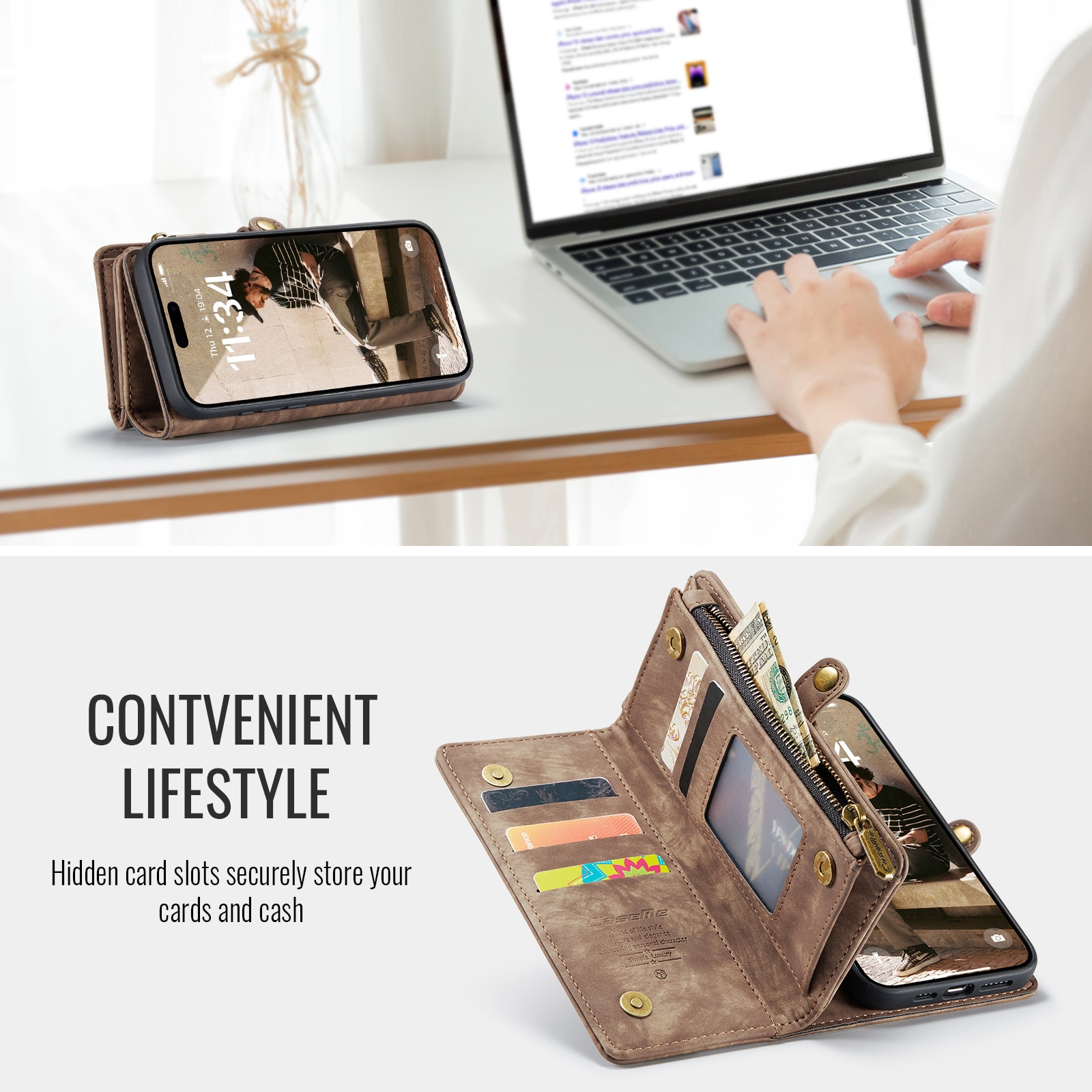 Cartera Multi-Slot iPhone 16 Plus Marrón