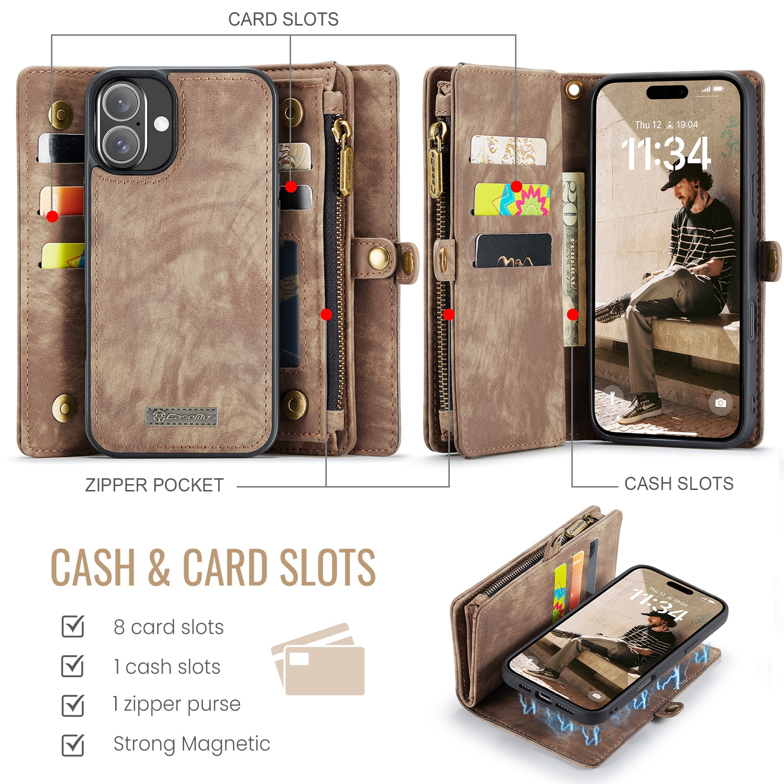 Cartera Multi-Slot iPhone 16 Plus Marrón