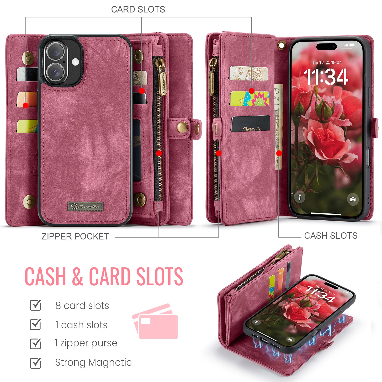 Cartera Multi-Slot iPhone 16 Rojo