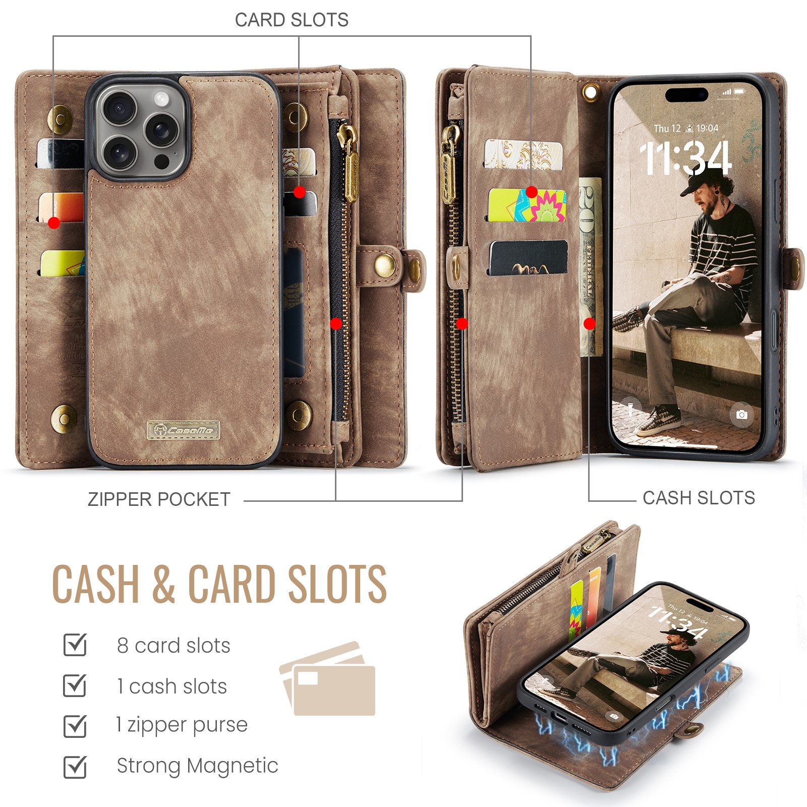 Cartera Multi-Slot iPhone 16 Pro Marrón