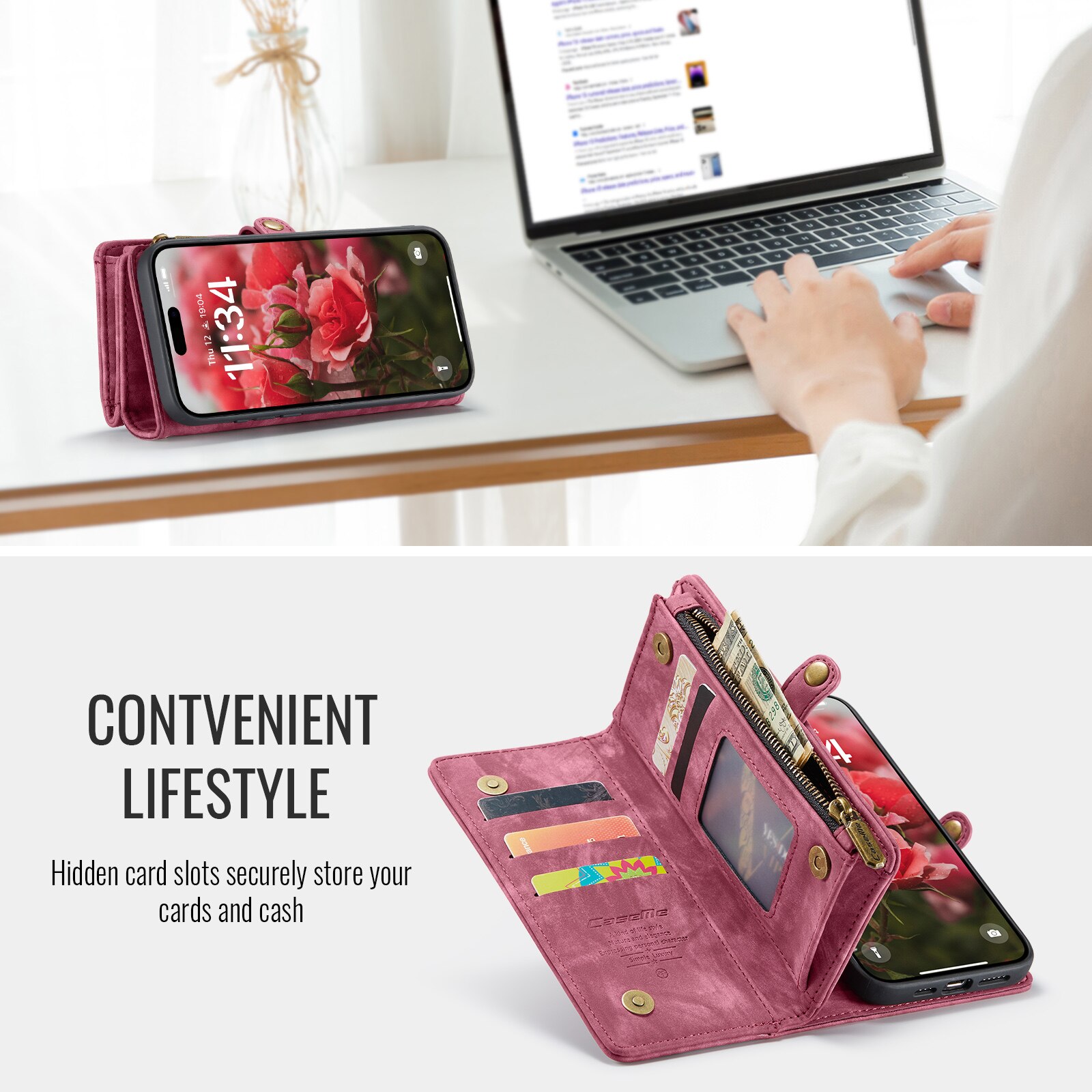 Cartera Multi-Slot iPhone 16 Pro Rojo