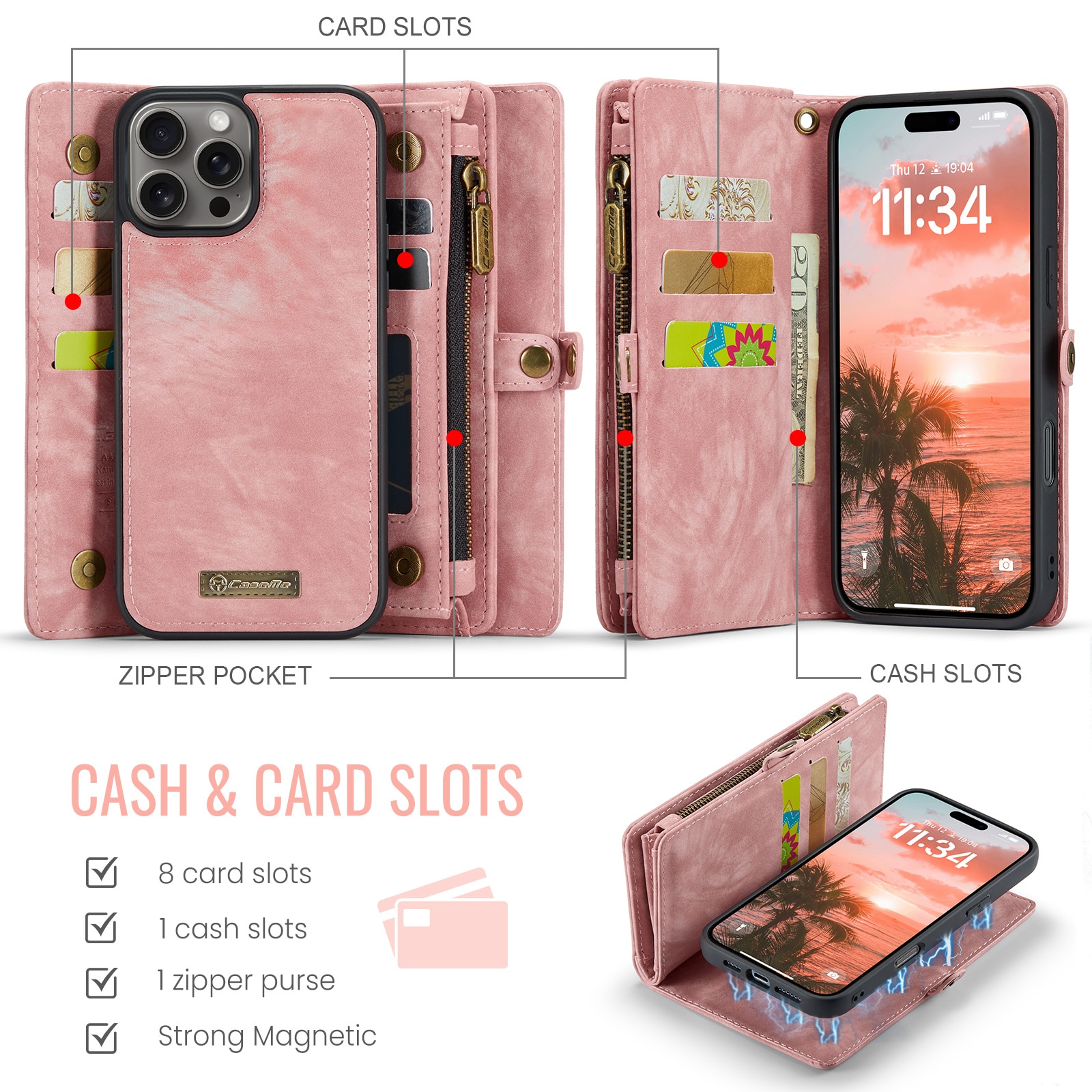 Cartera Multi-Slot iPhone 16 Pro Rosa