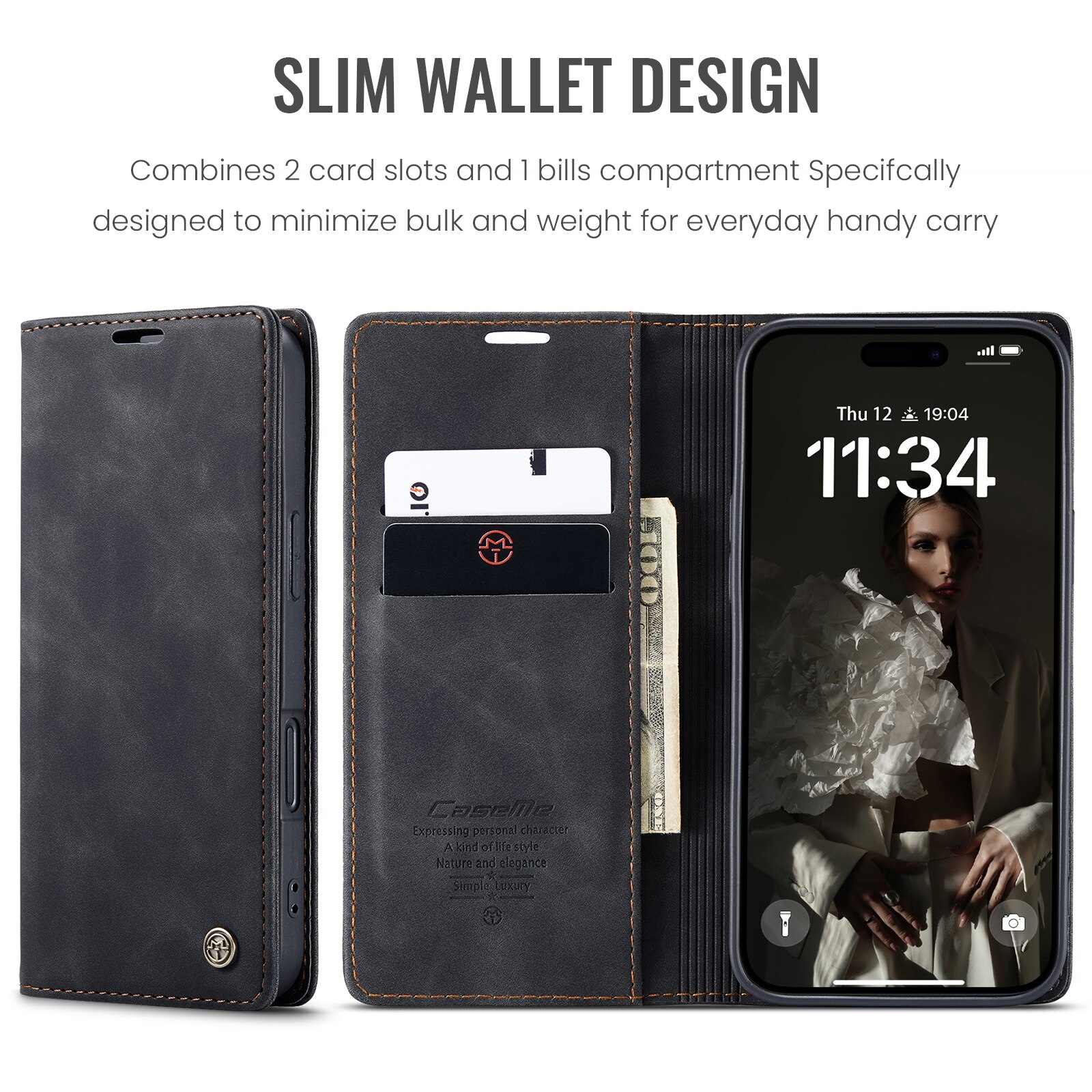 Funda delgada con solapa iPhone 16 Negro