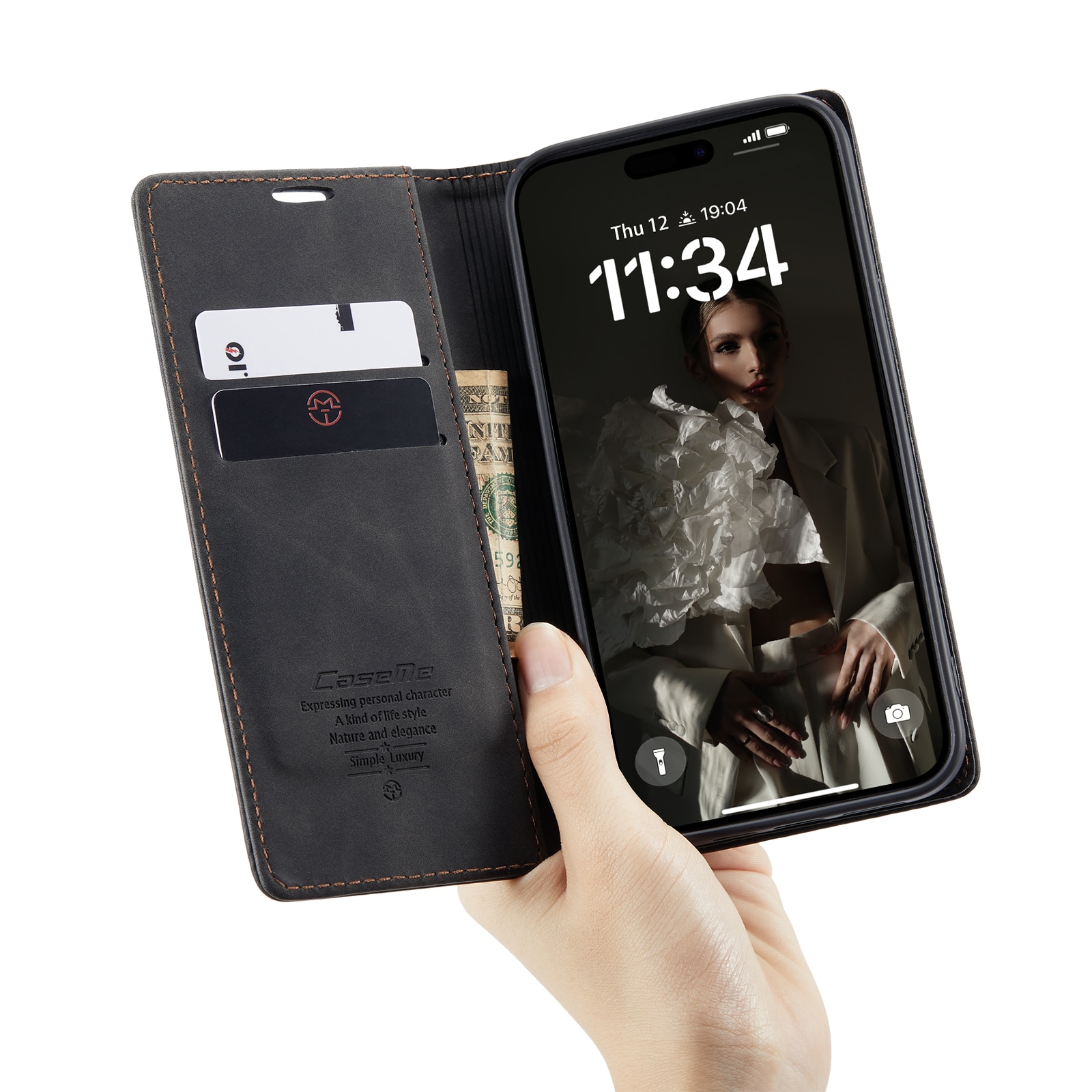 Funda delgada con solapa iPhone 16 Pro Negro