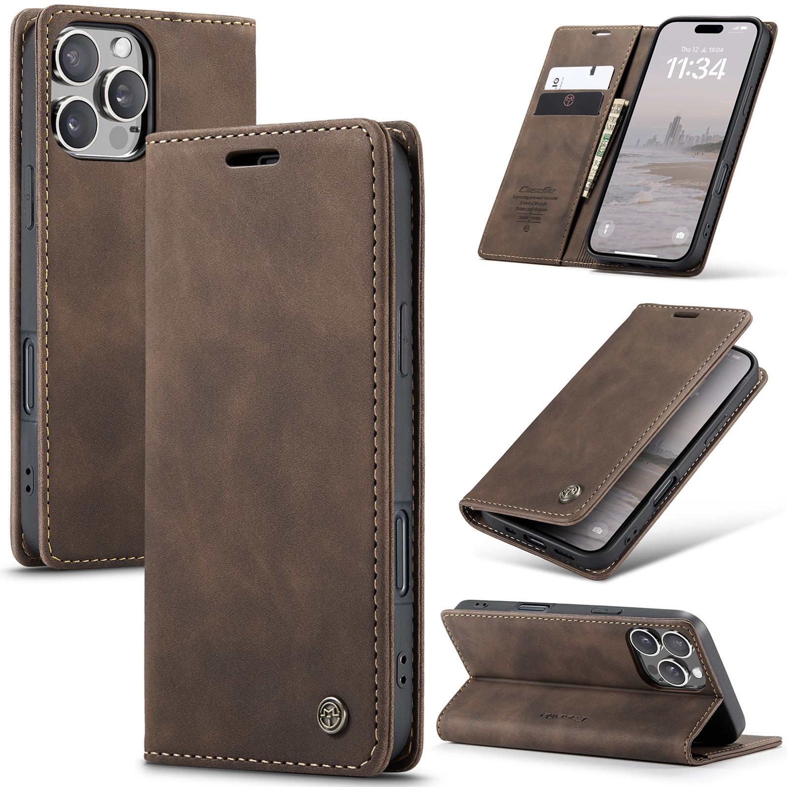 Funda delgada con solapa iPhone 16 Pro Max Marrón