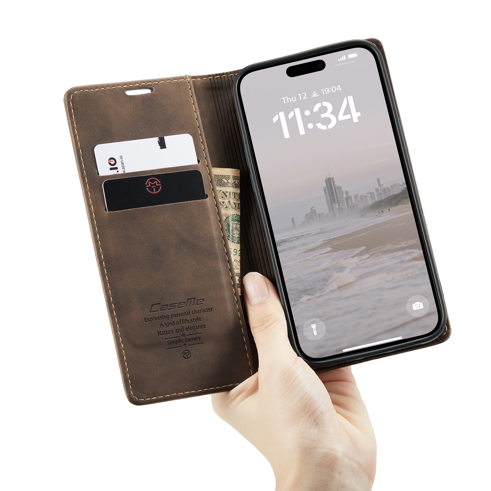 Funda delgada con solapa iPhone 16 Pro Max Marrón