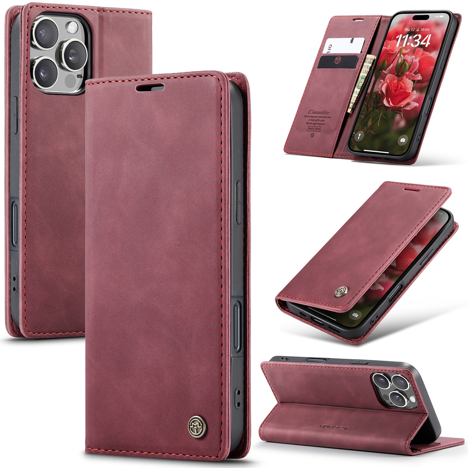 Funda delgada con solapa iPhone 16 Pro Max Rojo