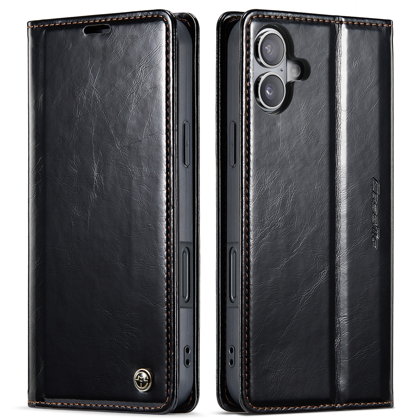 Funda de cuero iPhone 16, negro