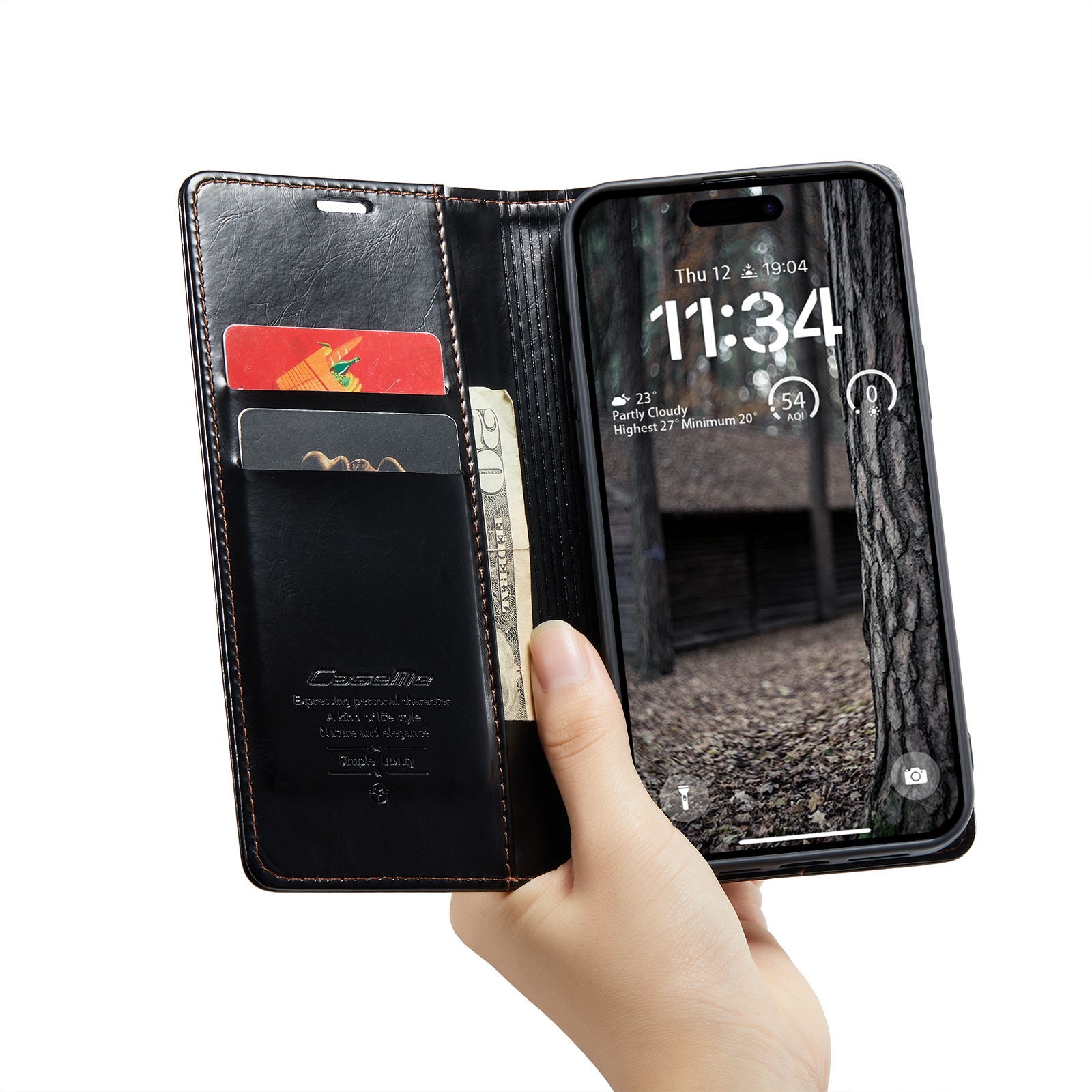 Funda de cuero iPhone 16, negro