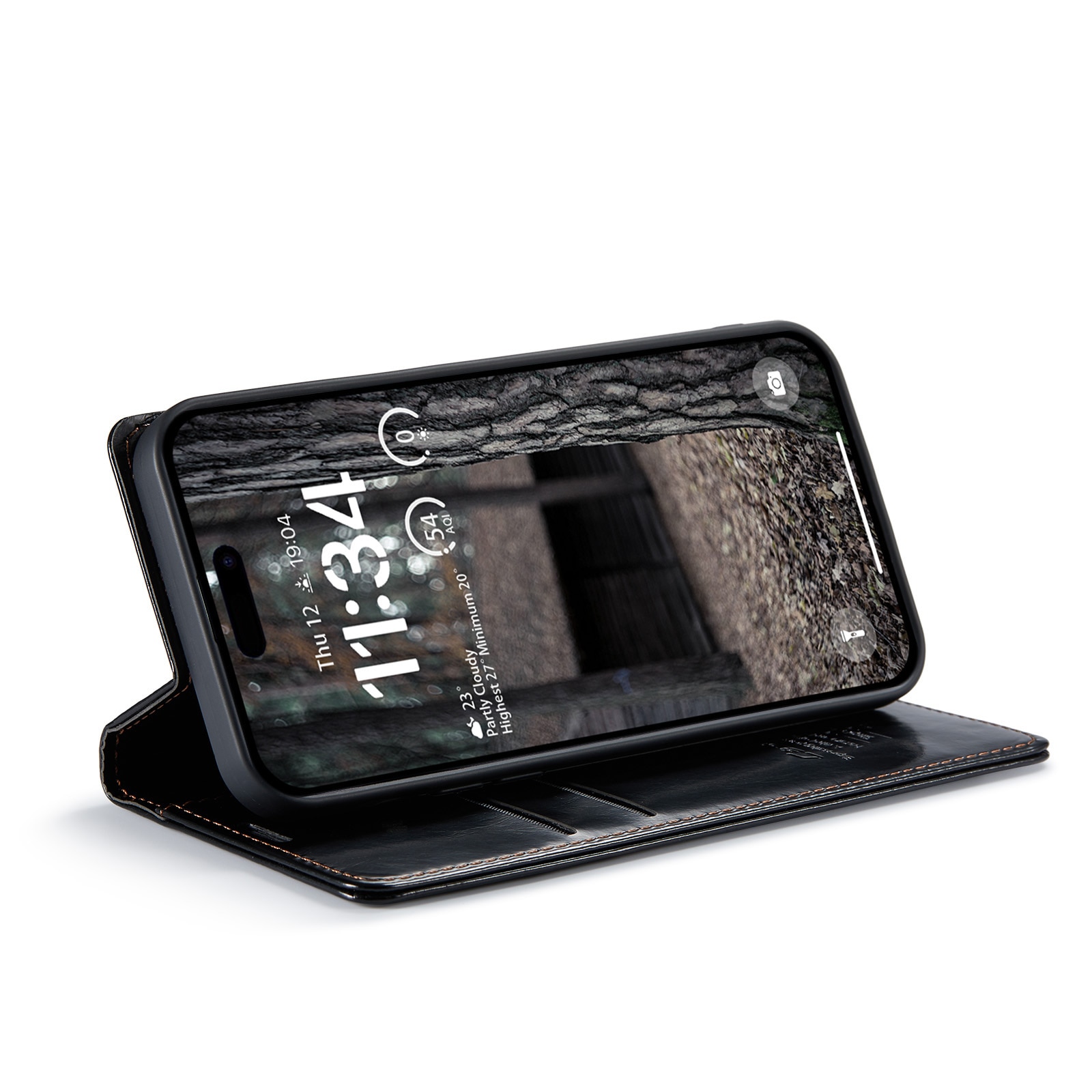 Funda de cuero iPhone 16, negro