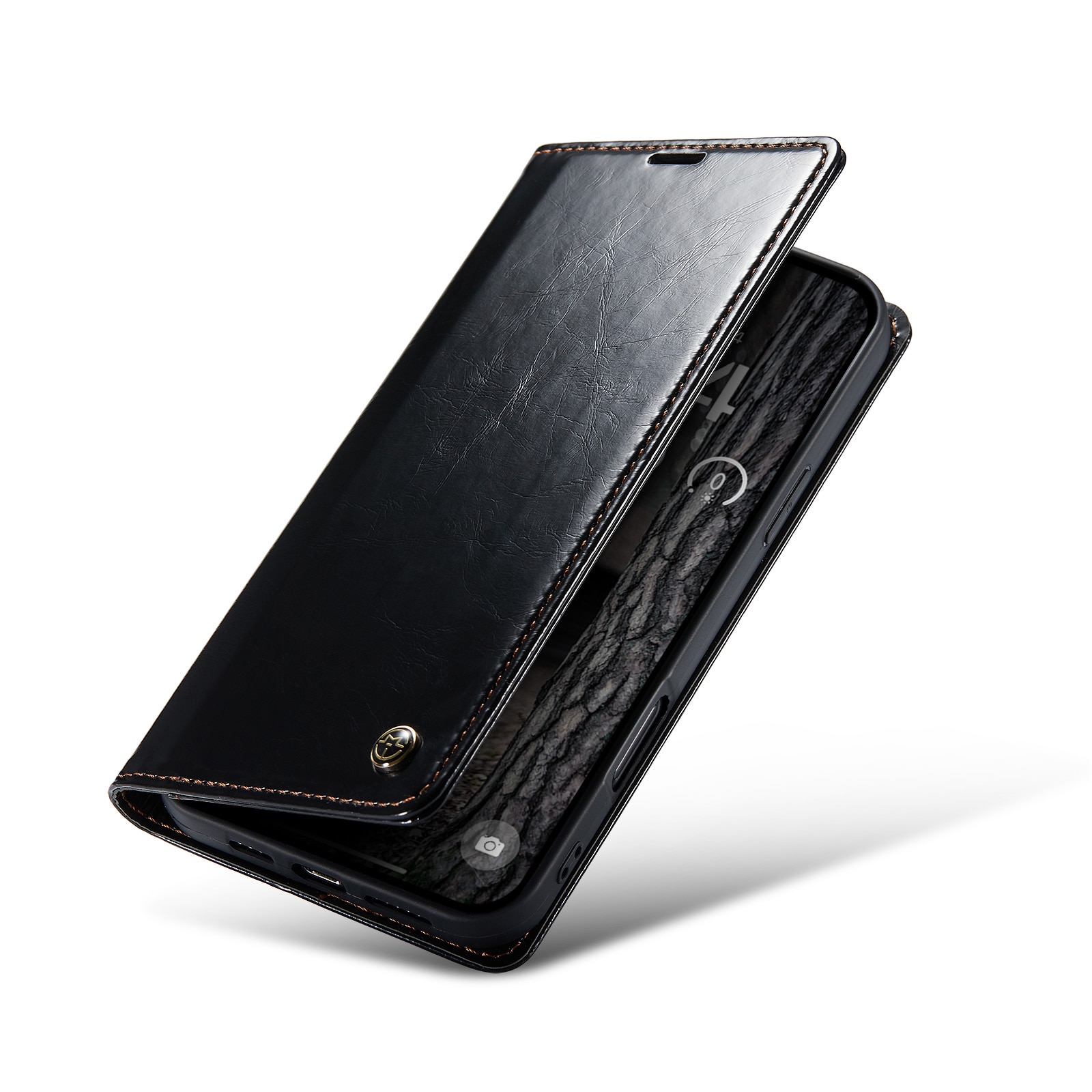 Funda de cuero iPhone 16, negro