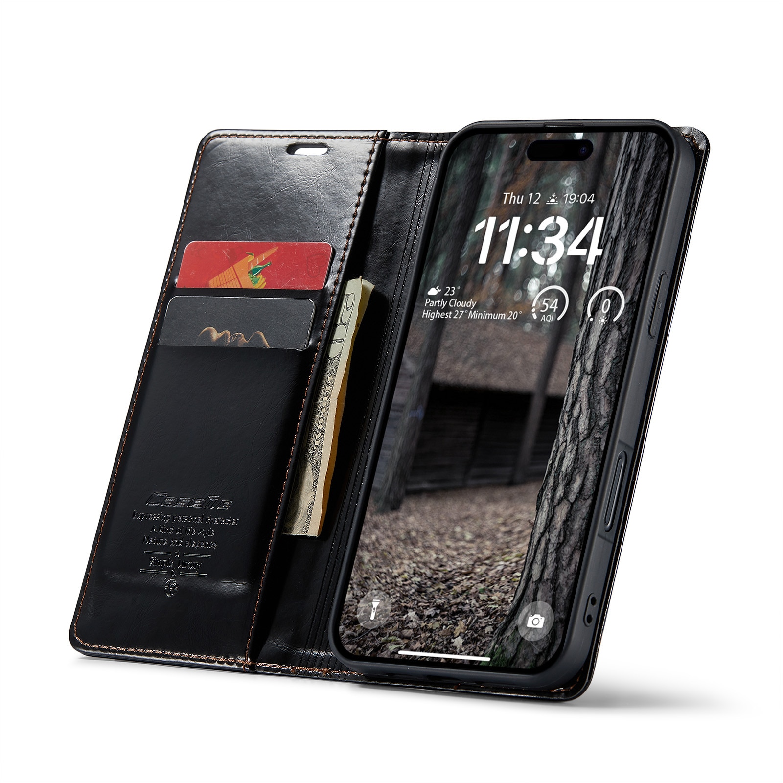 Funda de cuero iPhone 16, negro