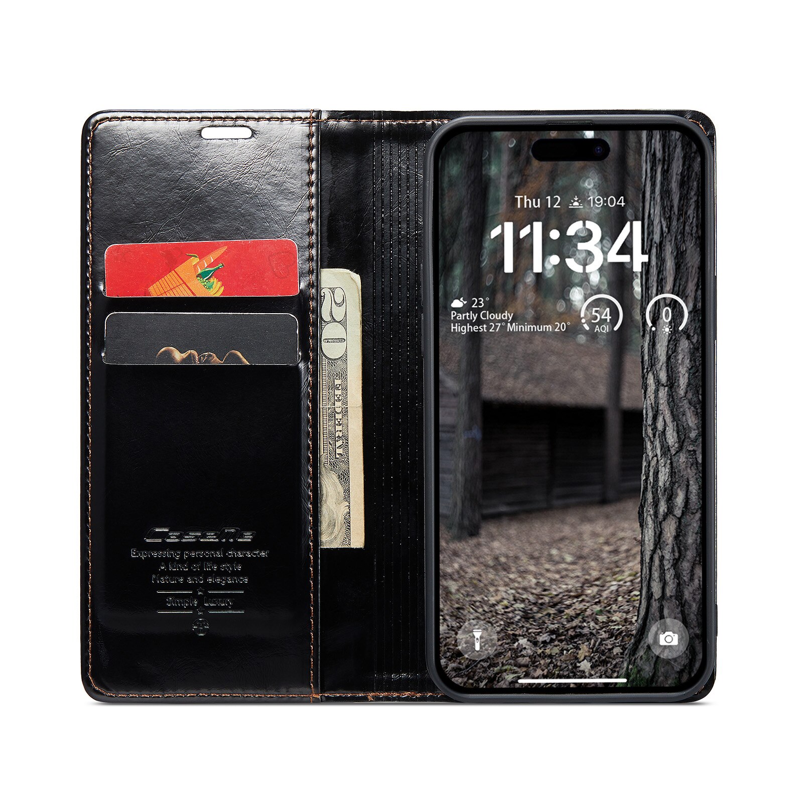 Funda de cuero iPhone 16, negro