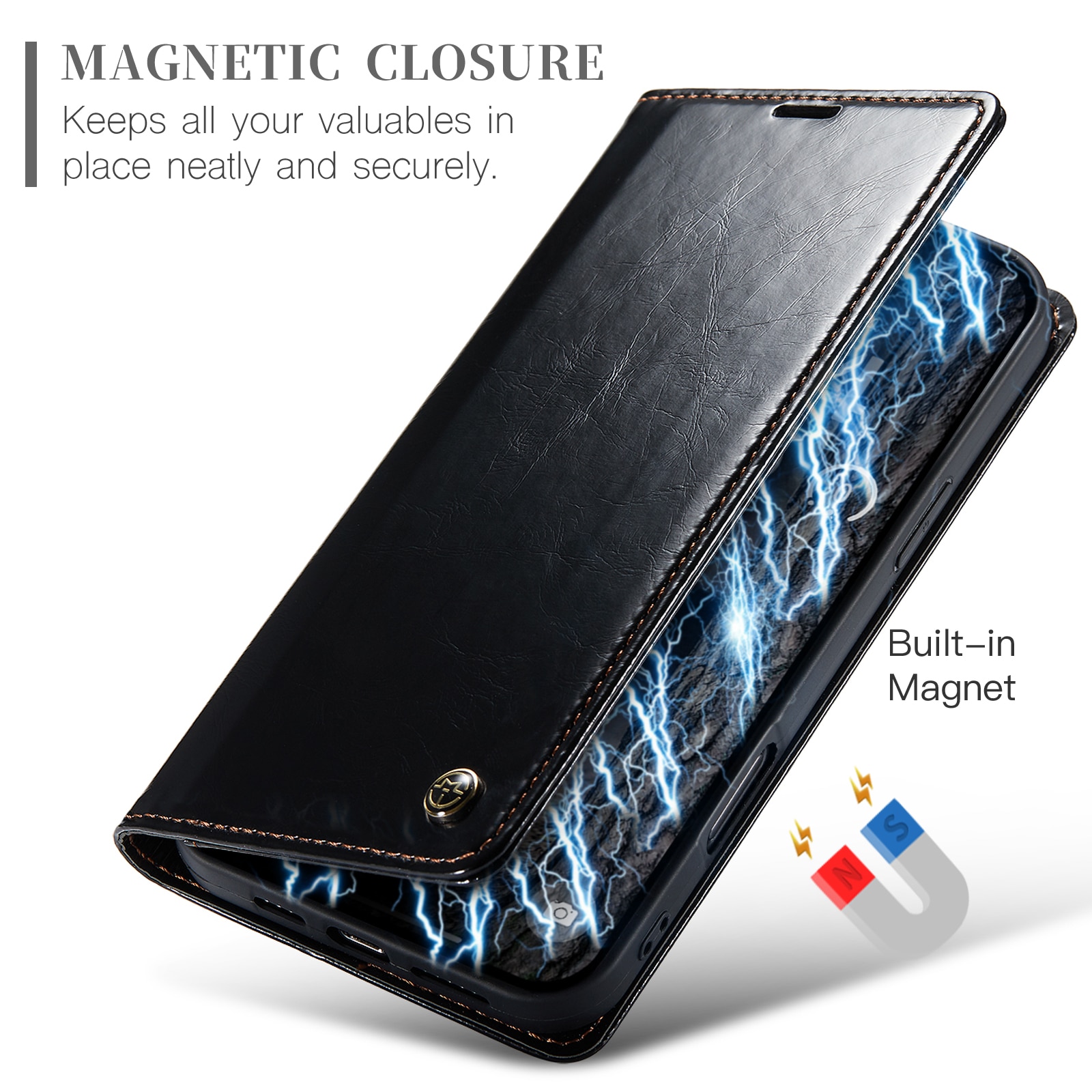 Funda de cuero iPhone 16, negro