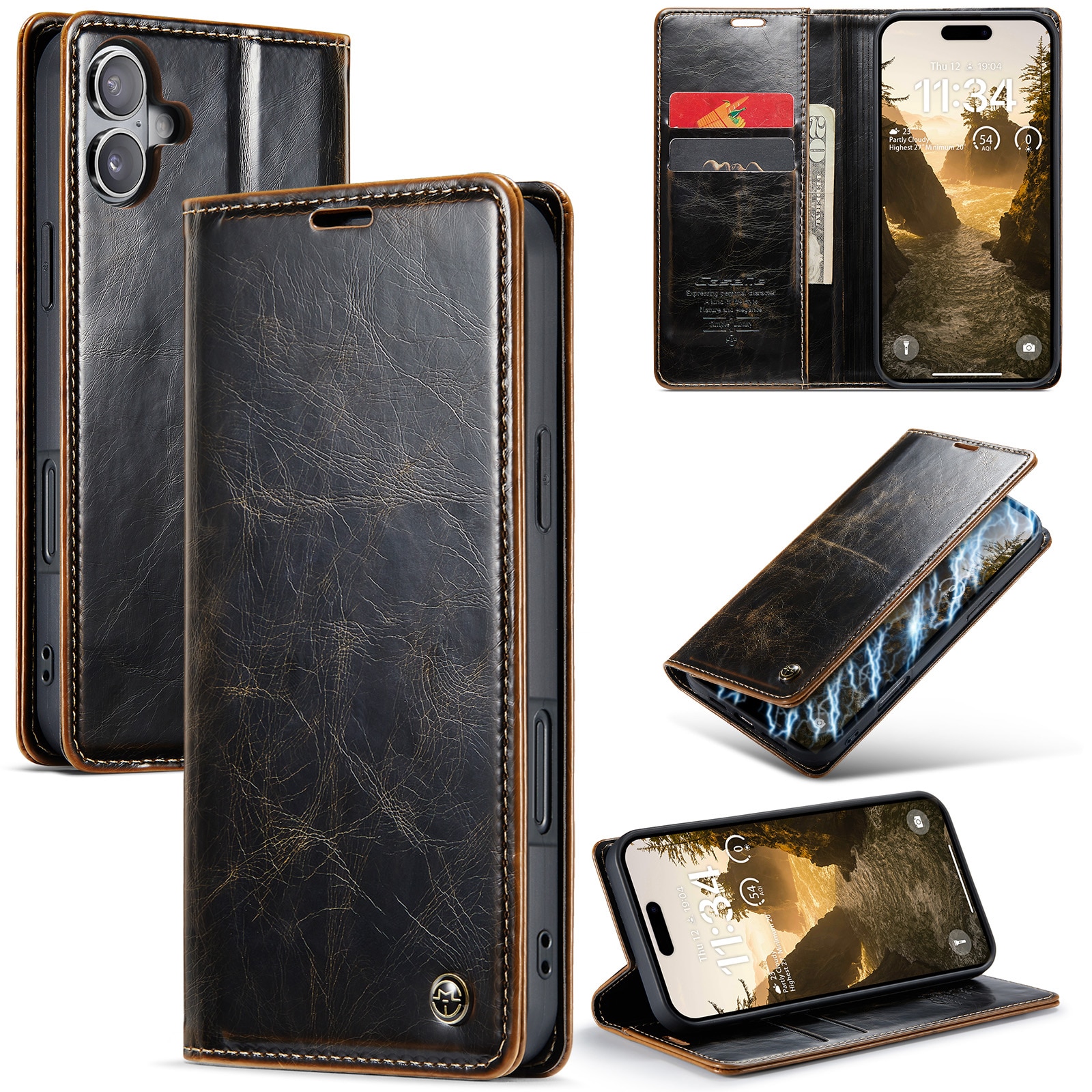 Funda de cuero iPhone 16, marrón