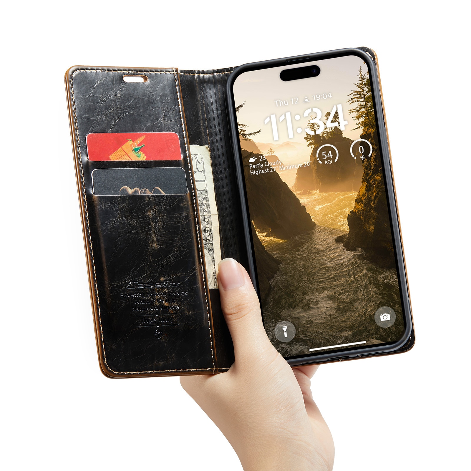 Funda de cuero iPhone 16, marrón