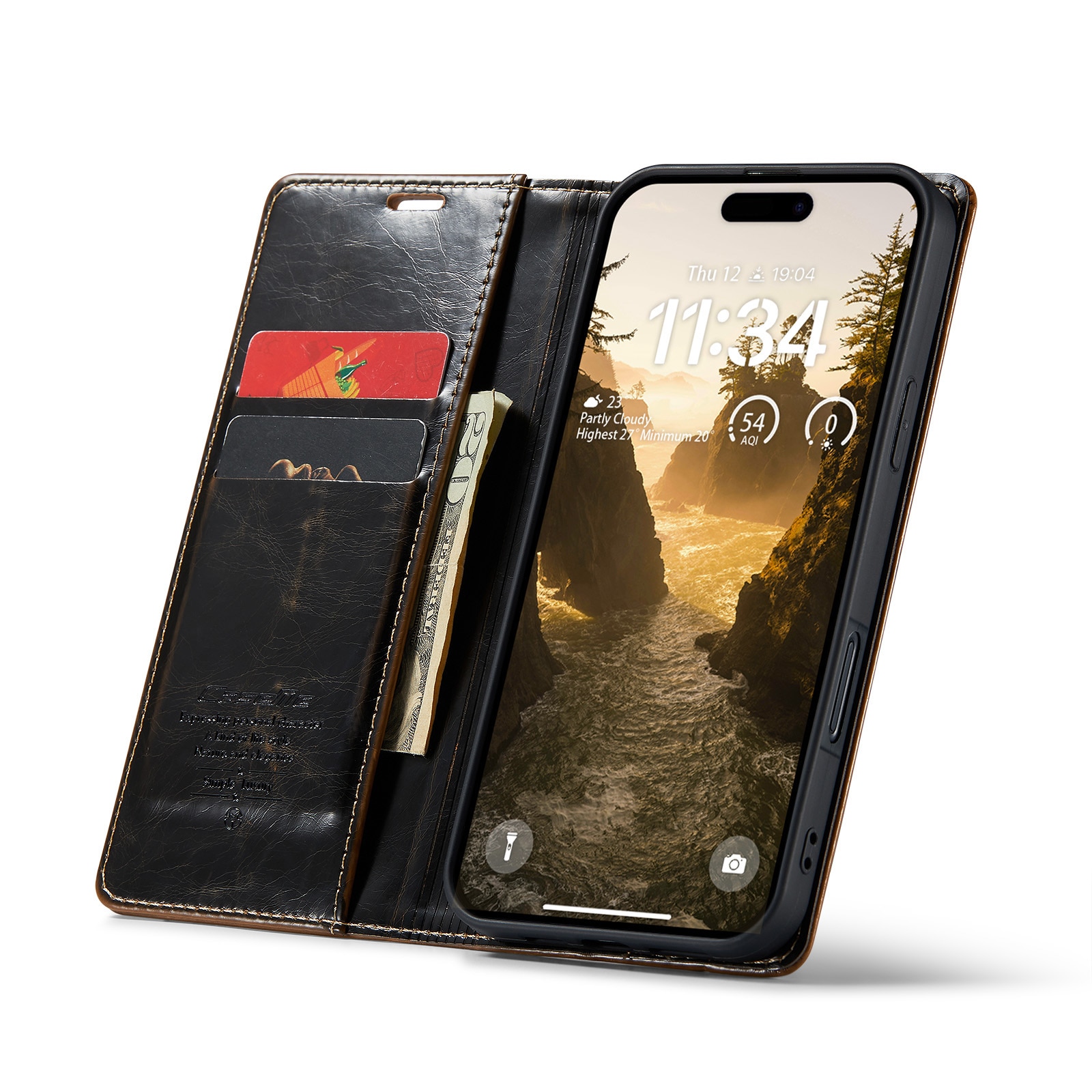 Funda de cuero iPhone 16, marrón