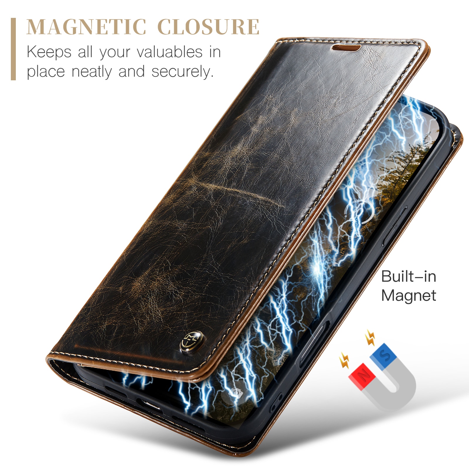 Funda de cuero iPhone 16, marrón